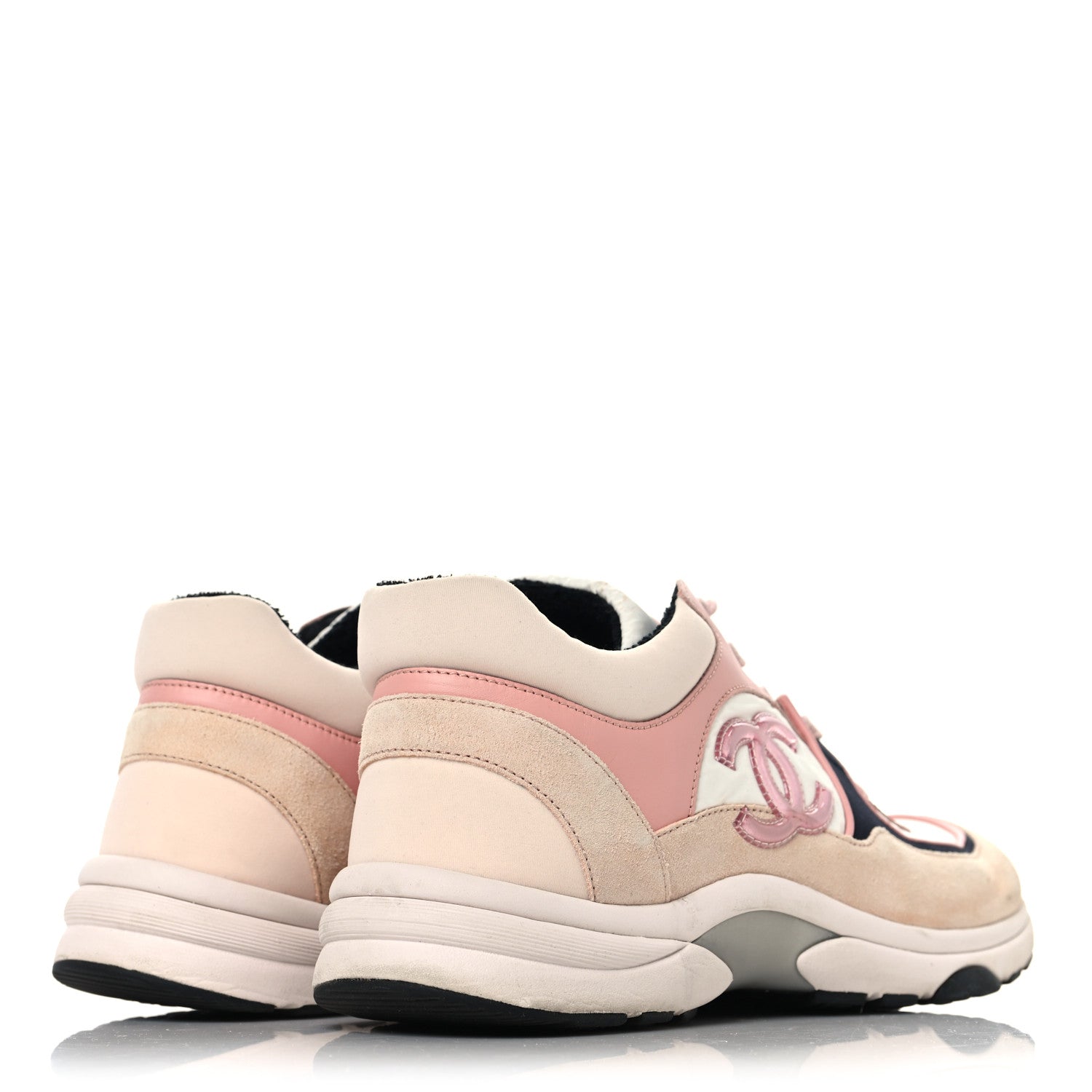 Nylon Lambskin Suede Calfskin CC Sneakers 39.5 Pink White Black