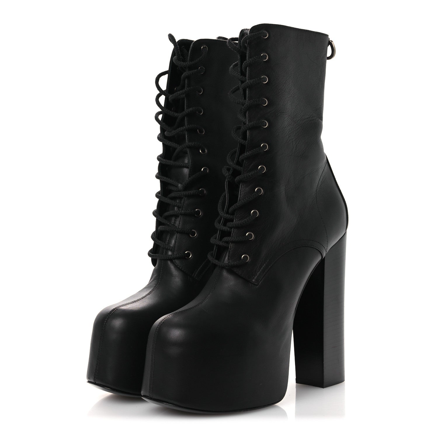 Calfskin Mina Lace Up Platform Boots 40 Black