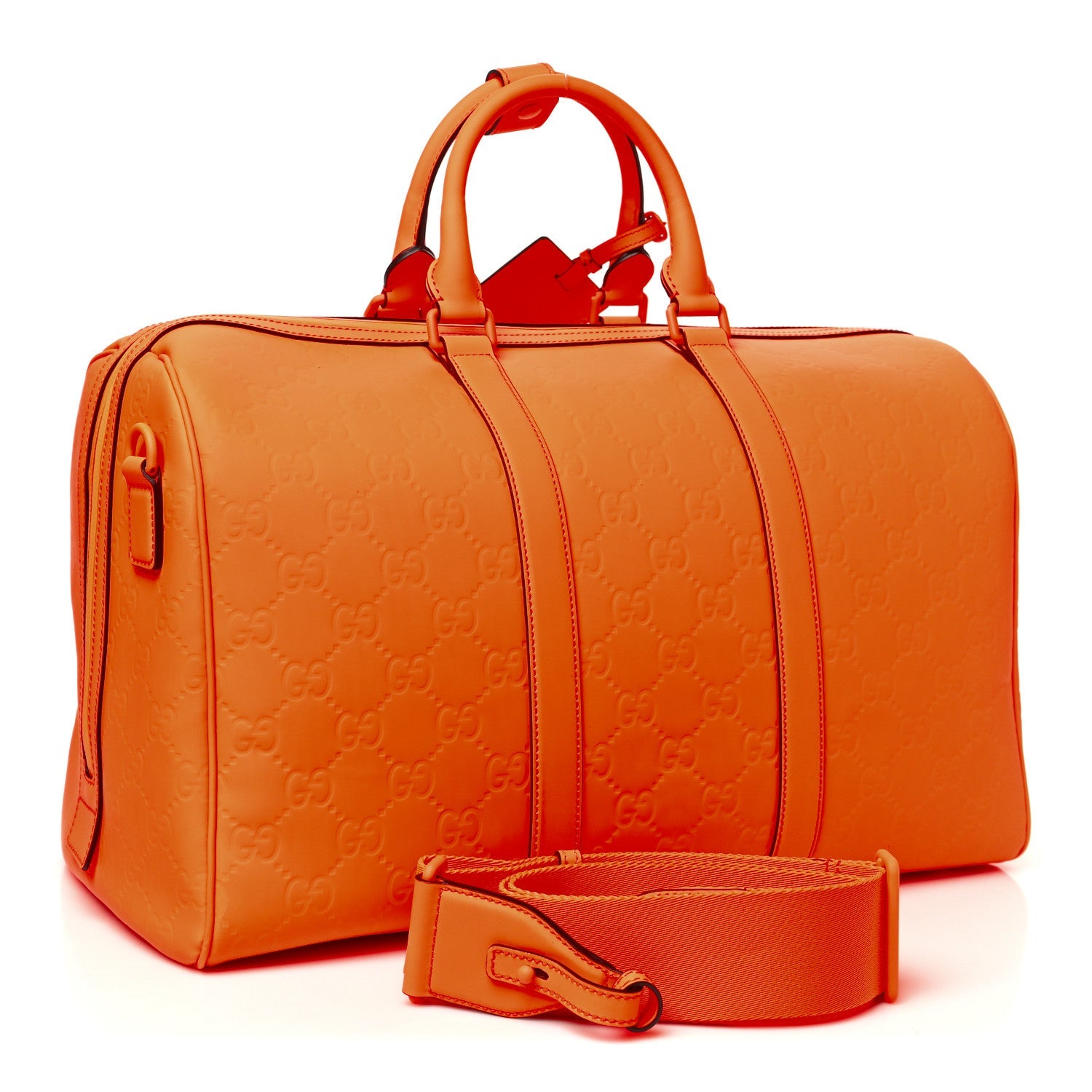 Rubber Effect GG Embossed Duffle Bag New Orange Fluo