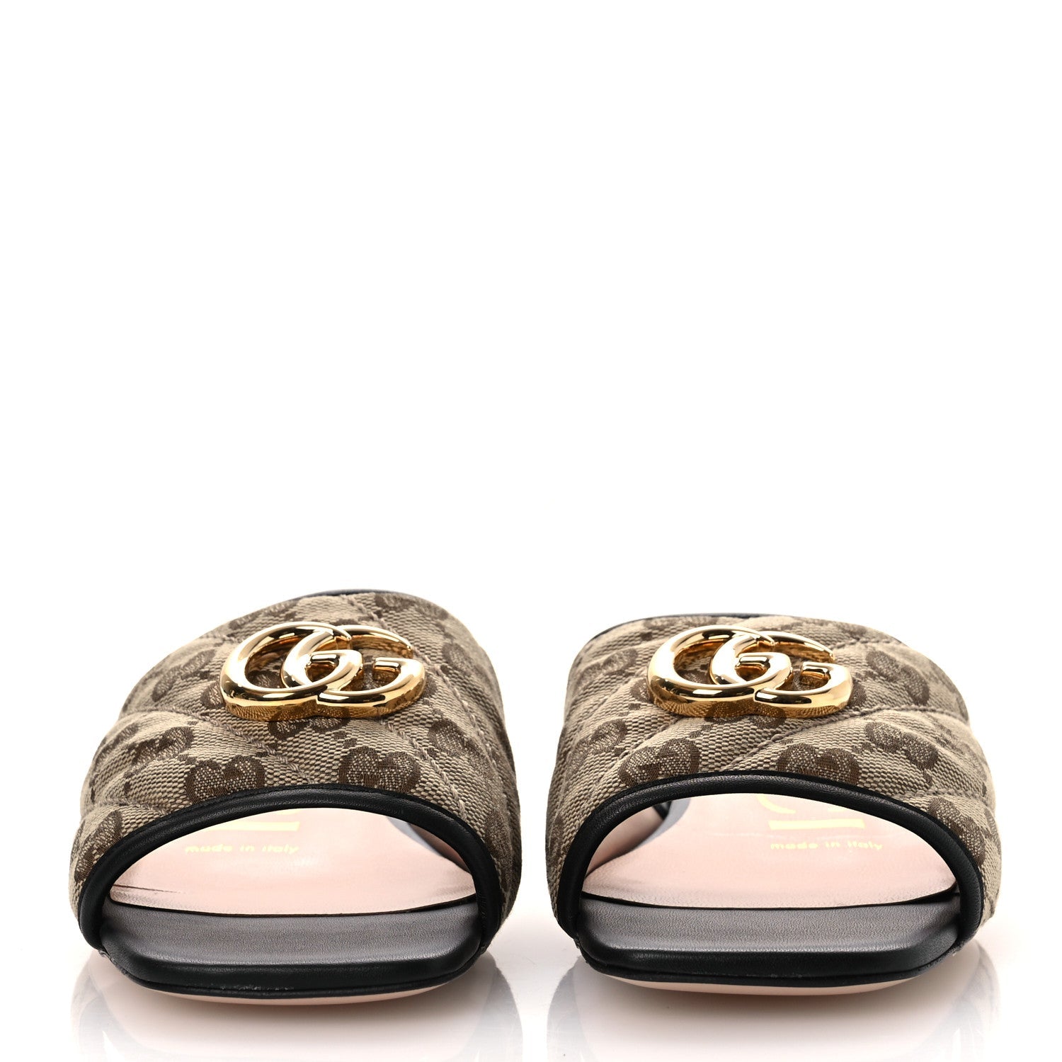 Monogram Matelasse Diagonal GG Marmont Flat Slide Sandals 35 Beige Ebony Black