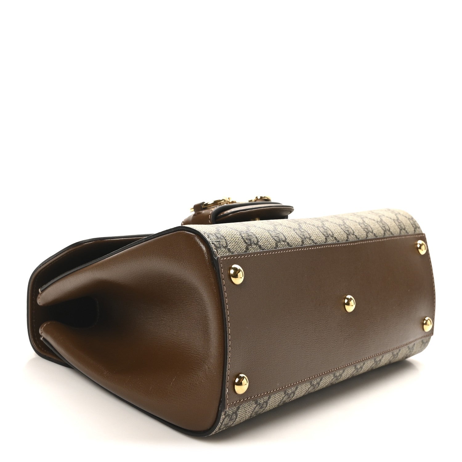 GG Supreme Monogram Calfskin Medium Horsebit 1955 Top Handle Bag Beige Ebony Brown Sugar