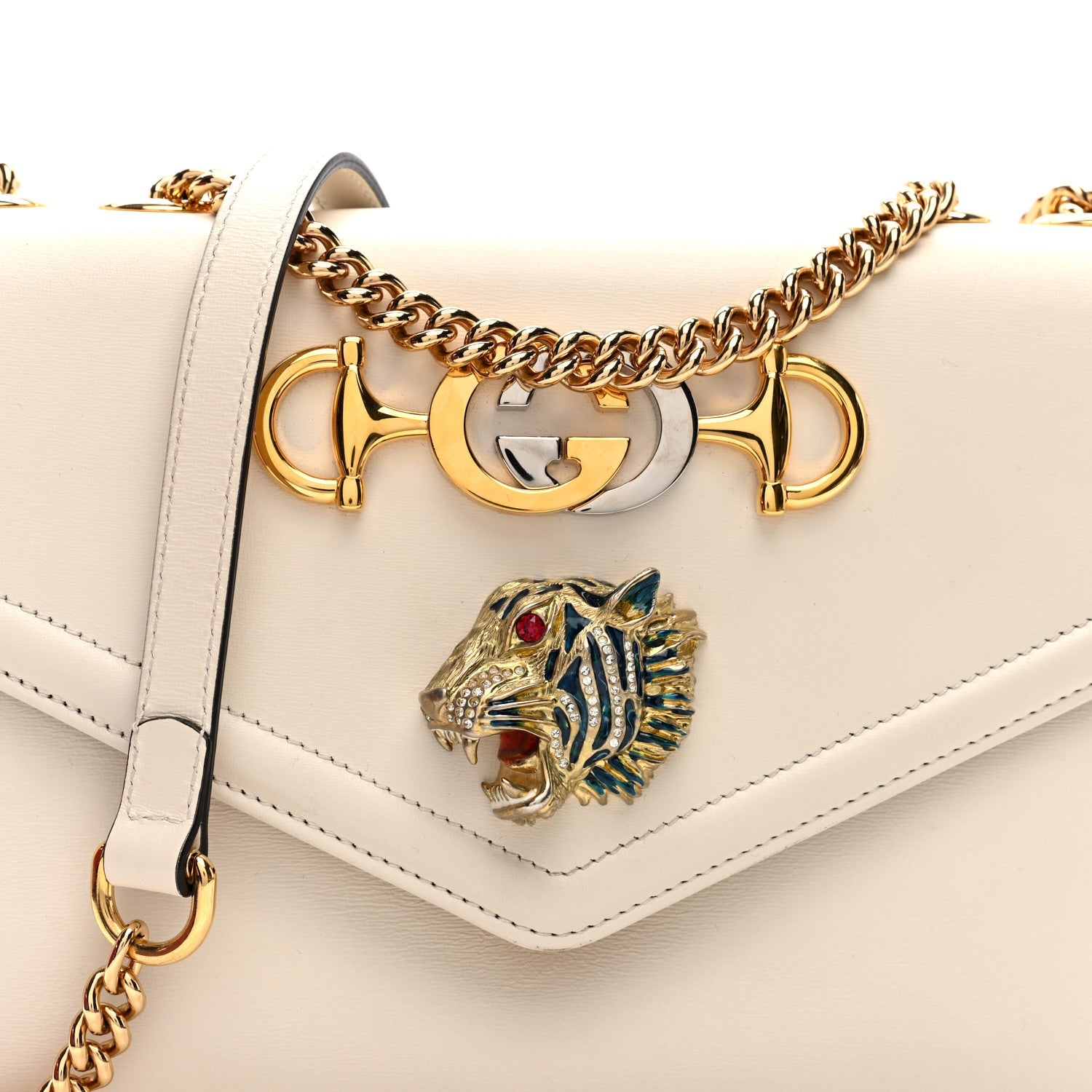 Vitello Palmellato Lux Crystal Medium Rajah Shoulder Bag Mystic White Multicolor