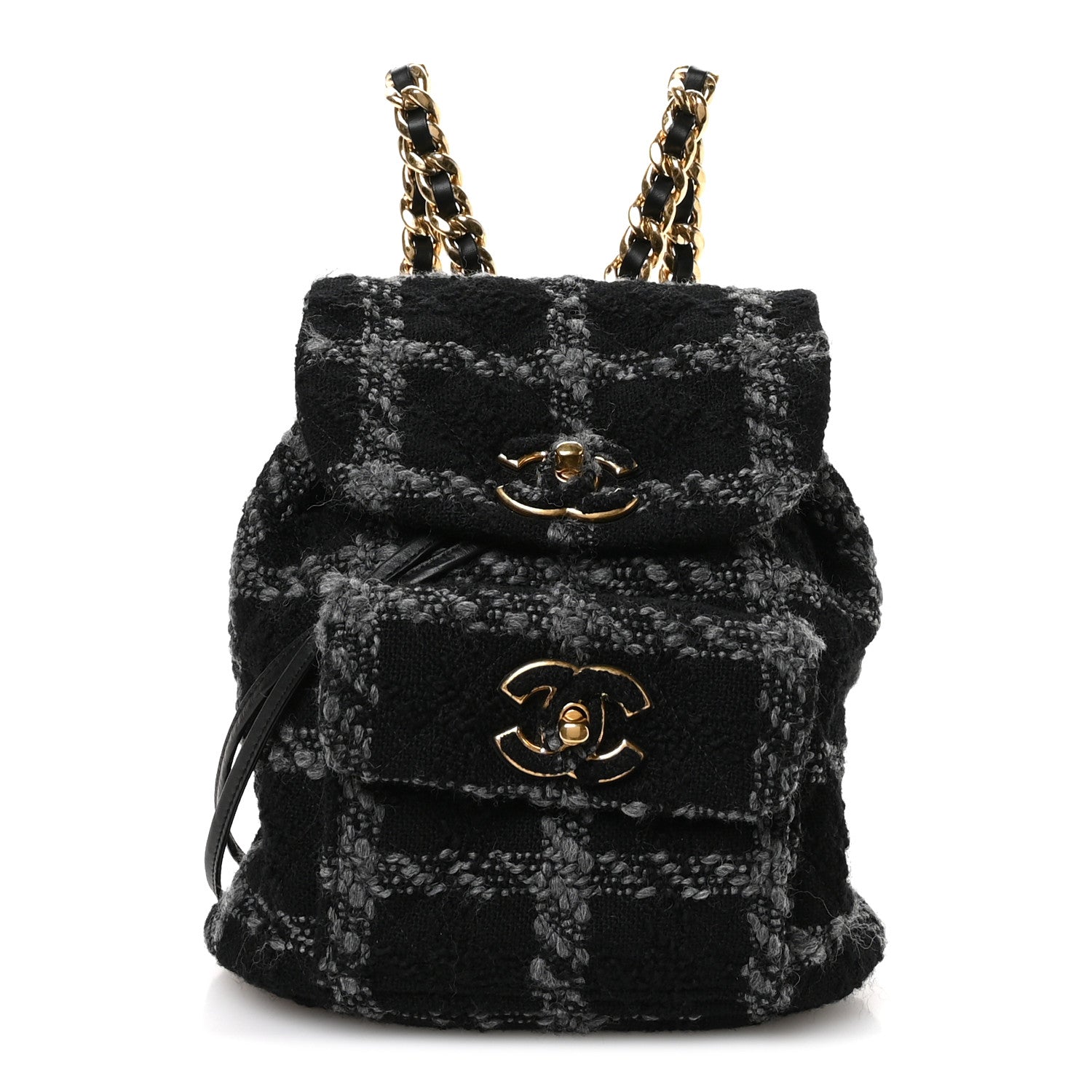 Wool Tweed Elegant Backpack Black Grey