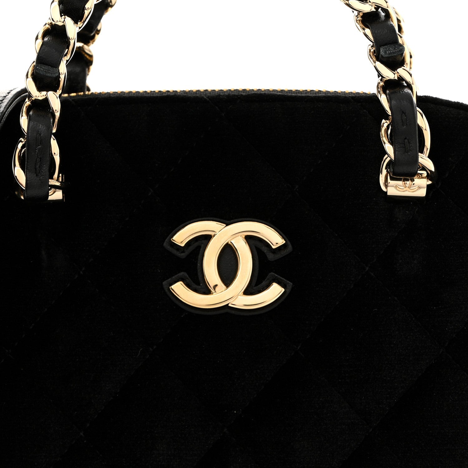 Velvet Quilted Shiny Coco Clutch With Chain Black