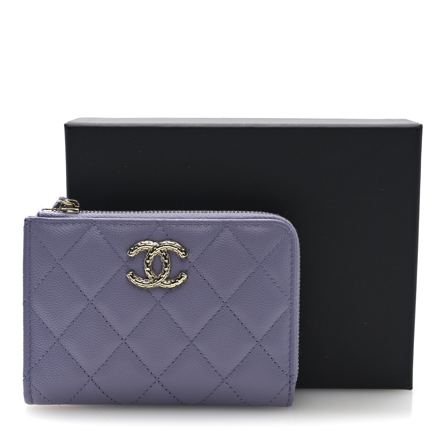 Caviar Quilted CC Zip Around Card Holder Wallet  Purple