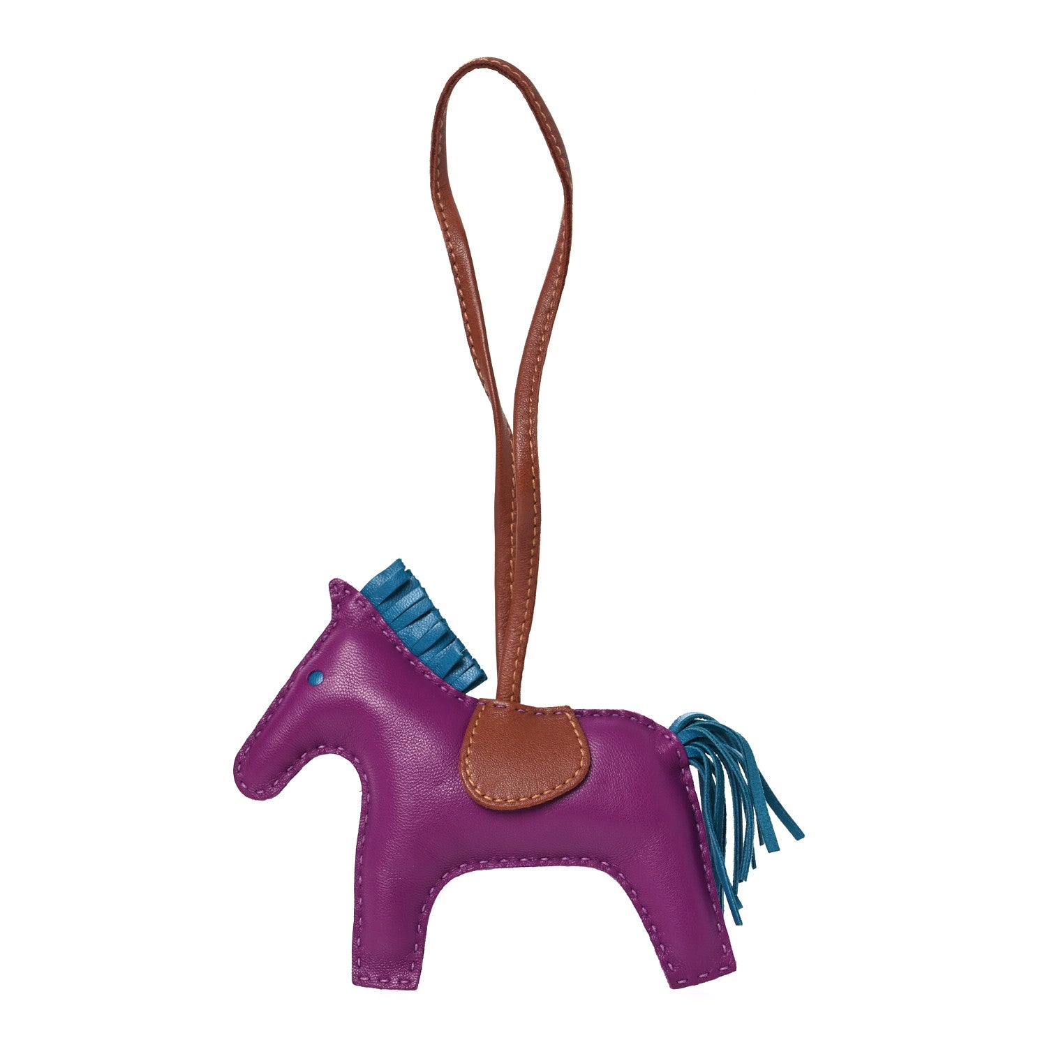Milo Lambskin Grigri Rodeo Horse Bag Charm GM Anemone Bleu Izmir Fauve