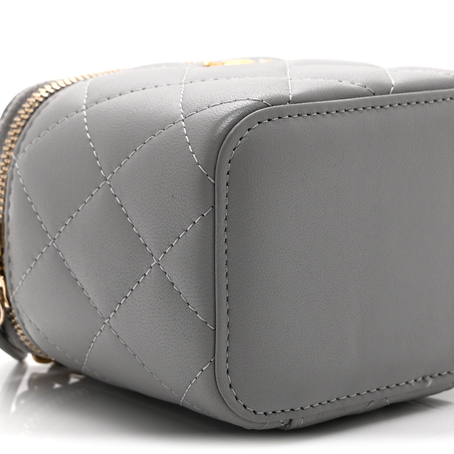 Lambskin Quilted Pearl Crush Mini Vanity Case With Chain Light Purple