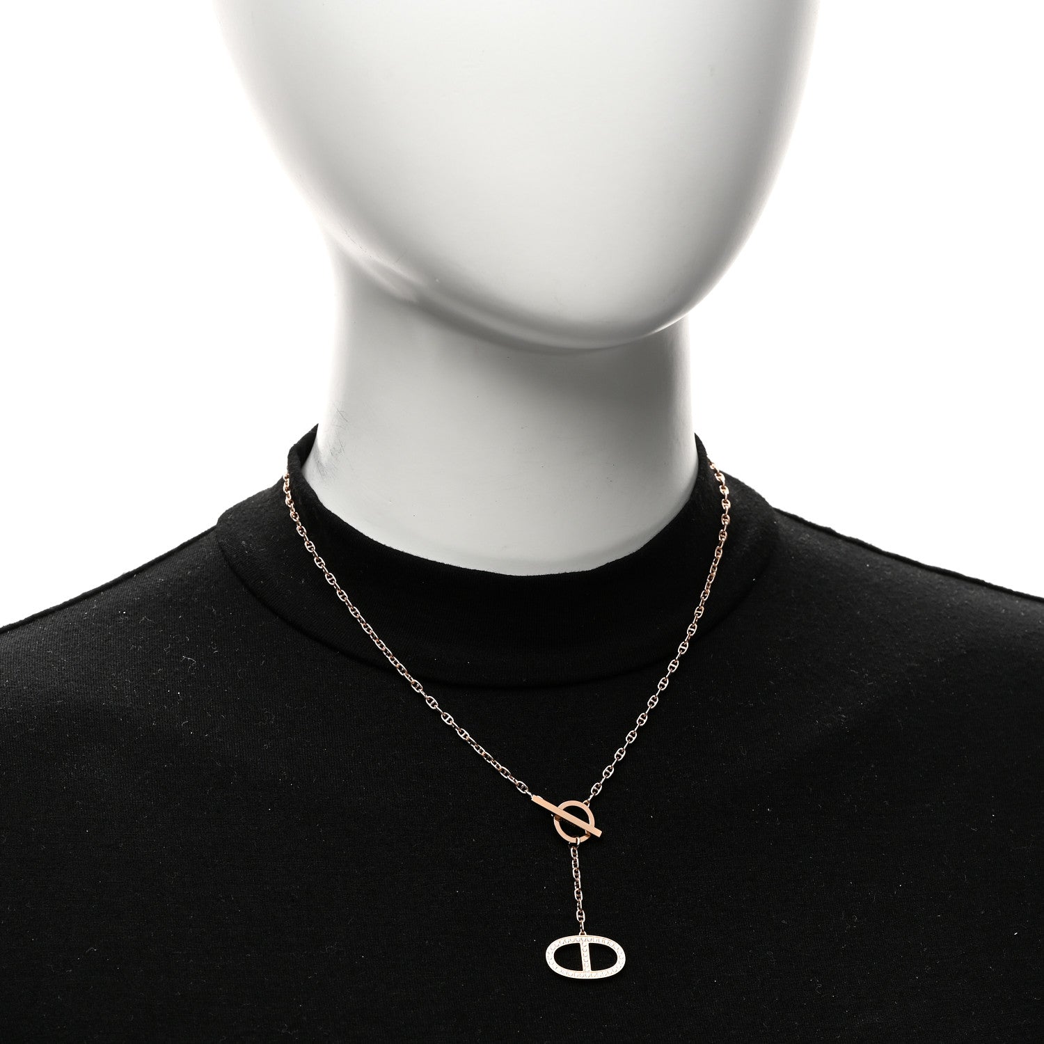 18K Rose Gold Diamond GM Chaine D'Ancre Contour Pendant Necklace ST