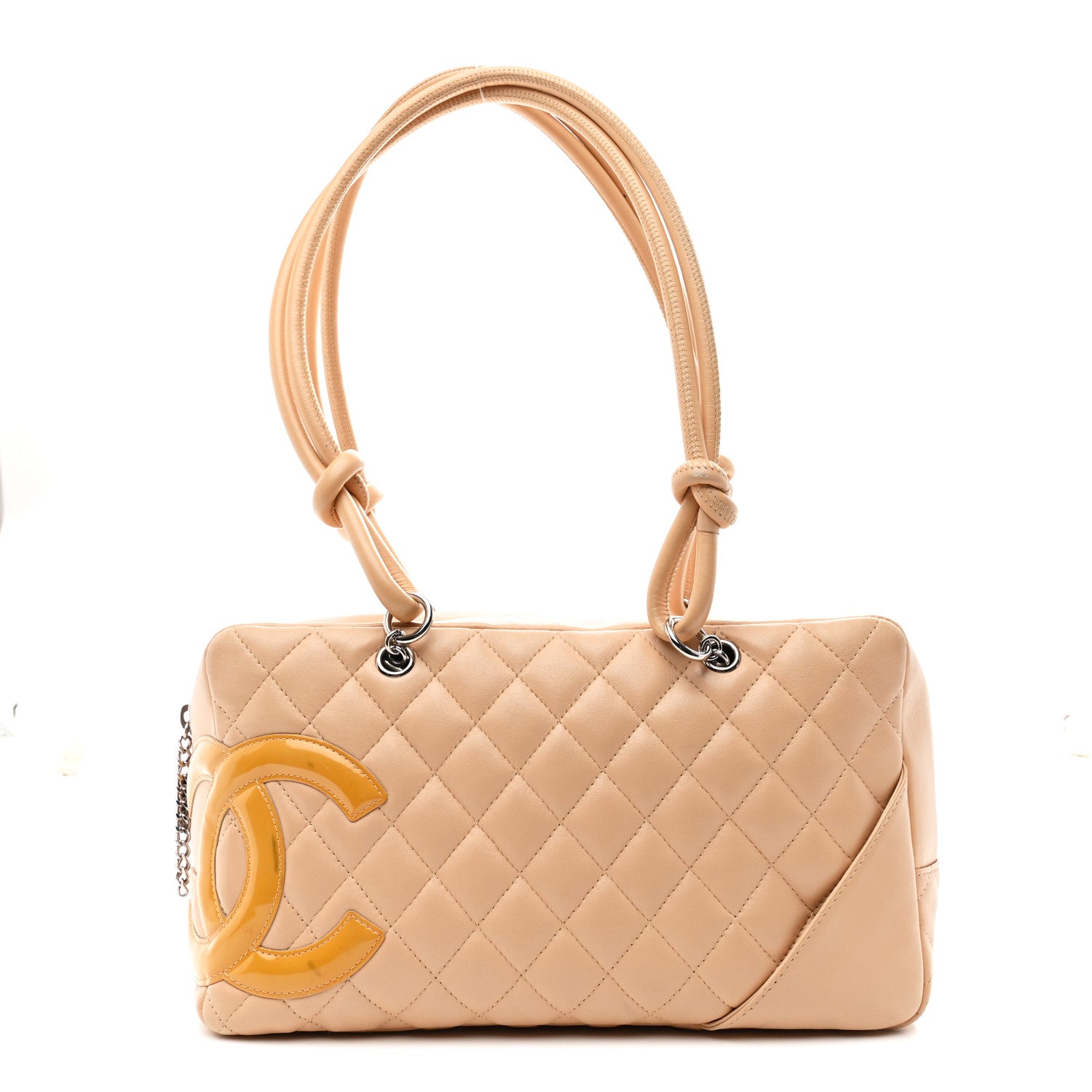 Calfskin Quilted Cambon Quilted Large Bowler Beige
