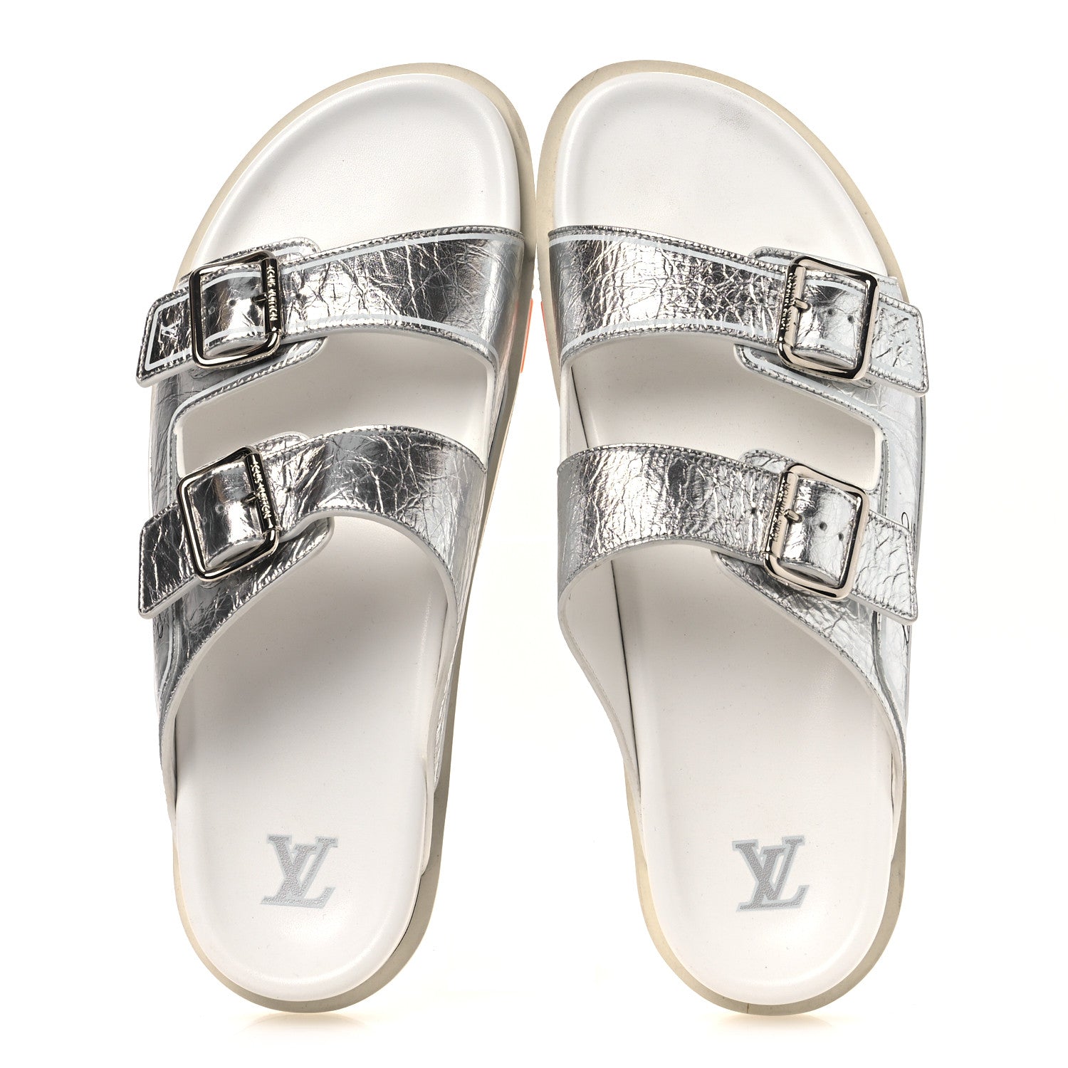 Metallic Mix Materials Mens LV Script Trainer Mules 11 Silver Multicolor