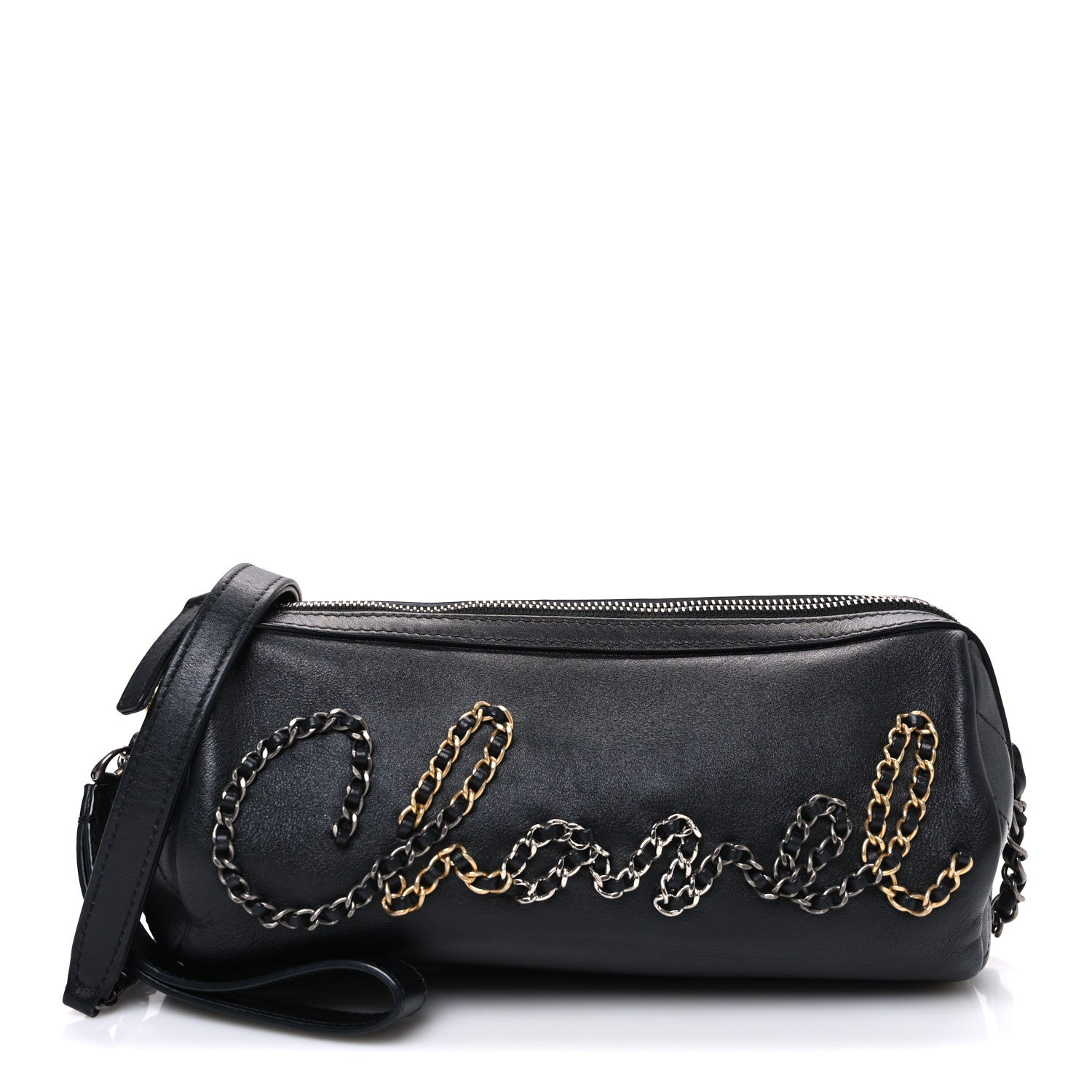Metallic Lambskin Signe Bowling Bag Black