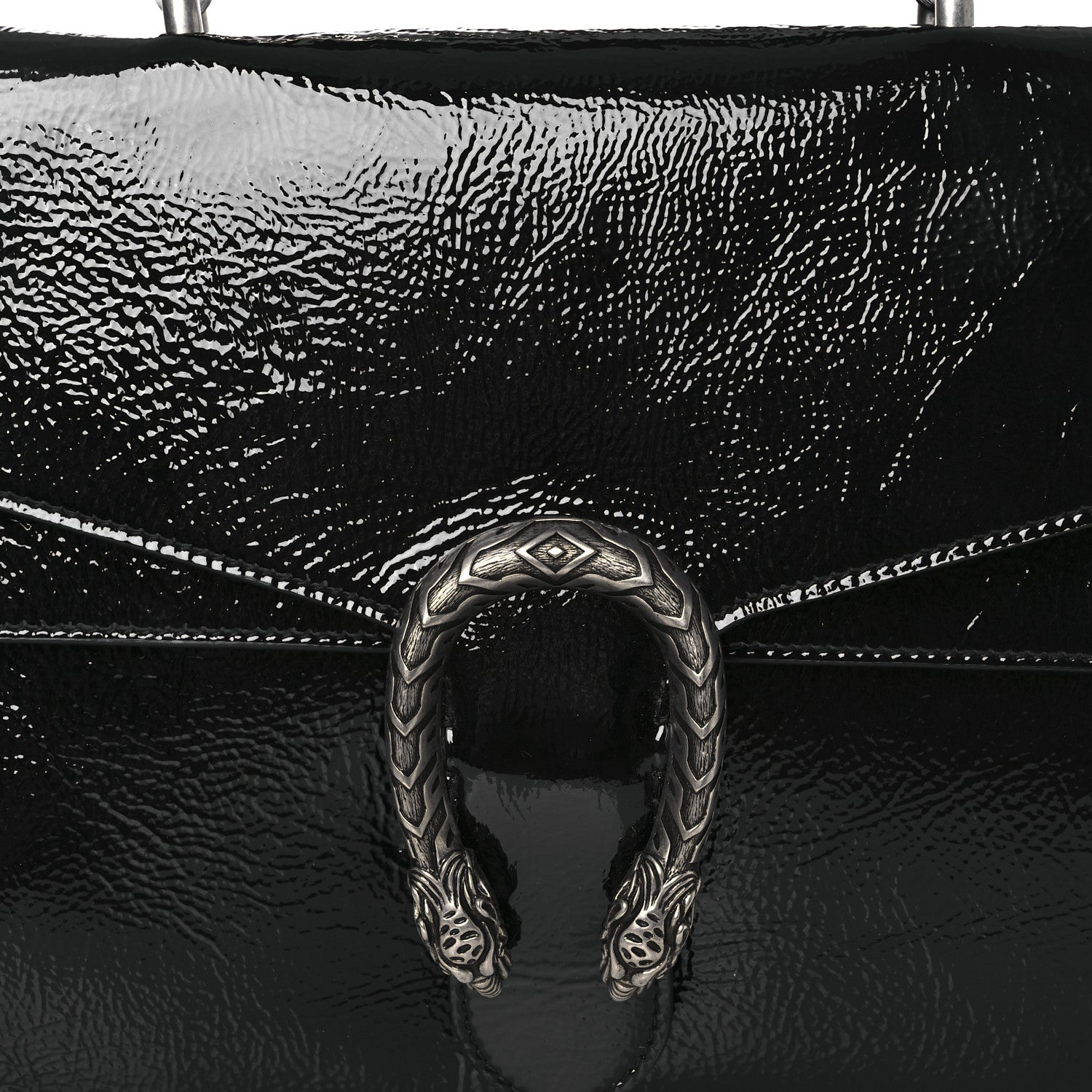 Crinkled Patent Medium Dionysus Top Handle Bag Black