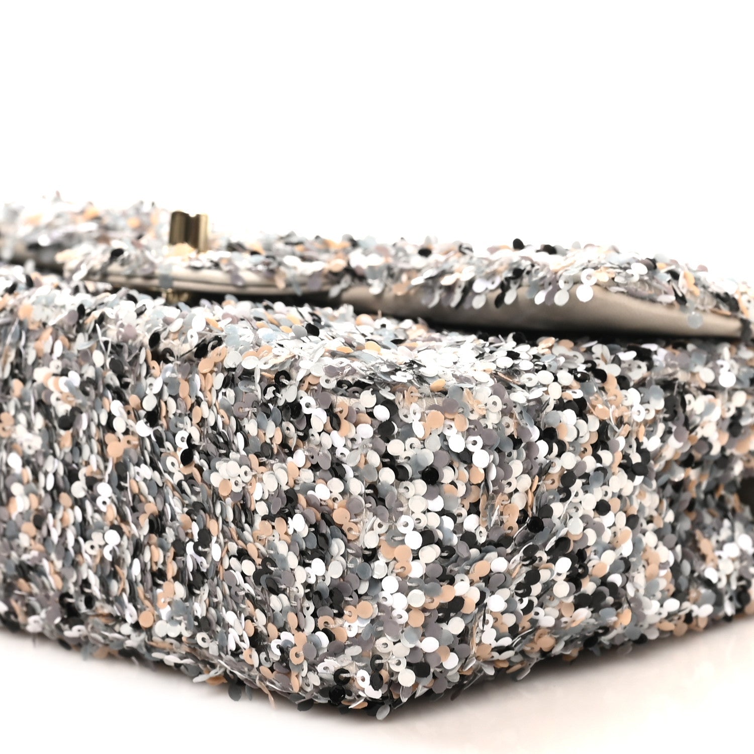 Sequin Quilted Small Single Flap Grey Black White Pearly White