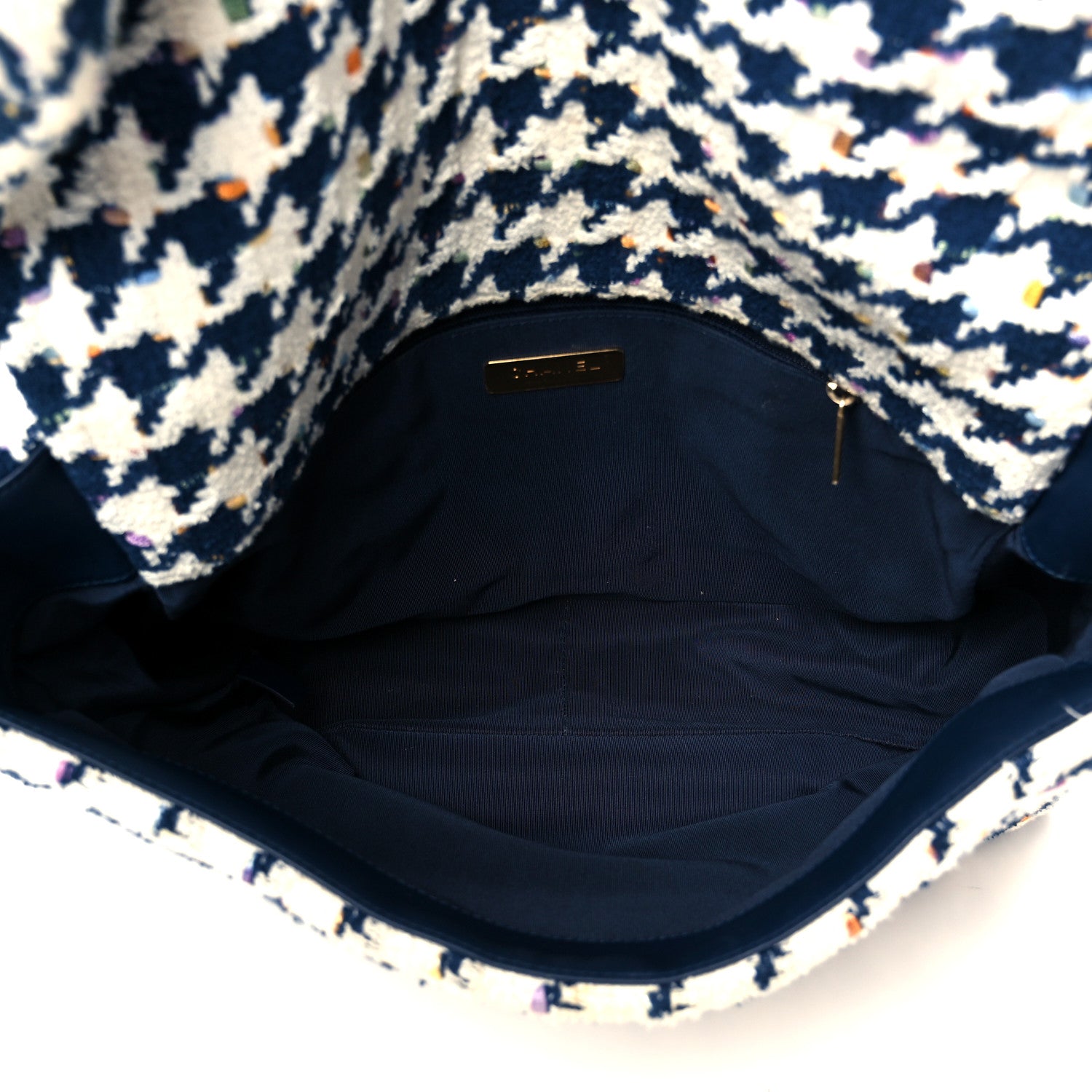 Tweed Quilted Maxi Chanel 19 Flap Ecru Navy Blue Multicolor