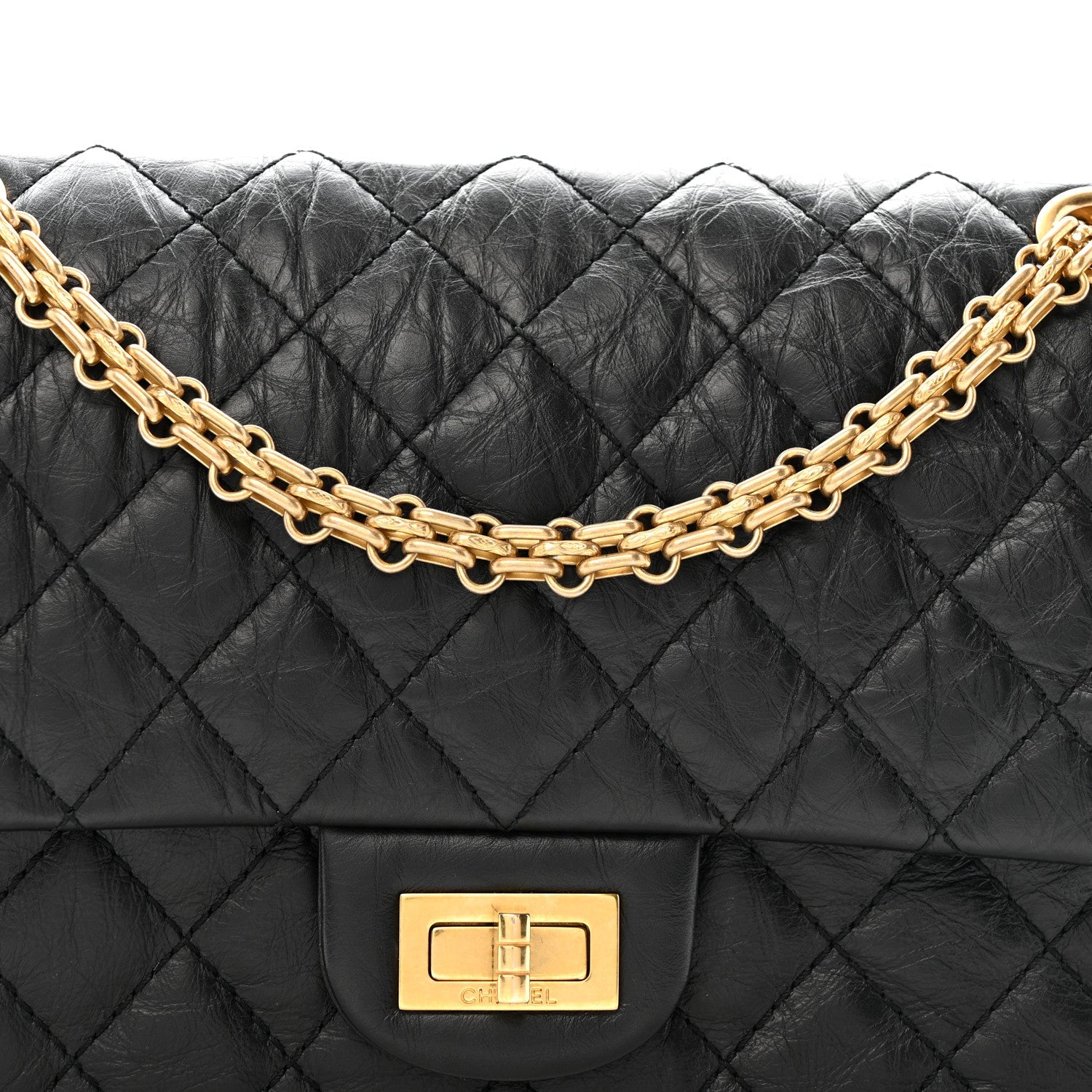 Aged Calfskin Quilted 2.55 Reissue 225 Flap Black