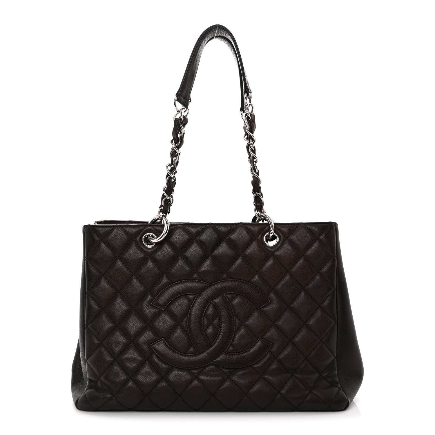 Caviar Quilted Grand Shopping Tote GST Dark Brown
