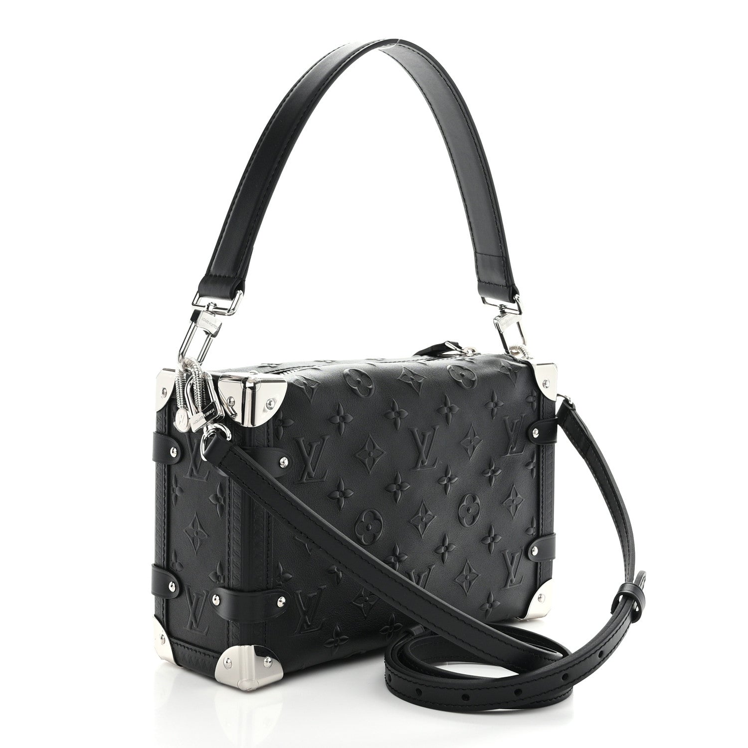 Calfskin Debossed Monogram Side Trunk Black