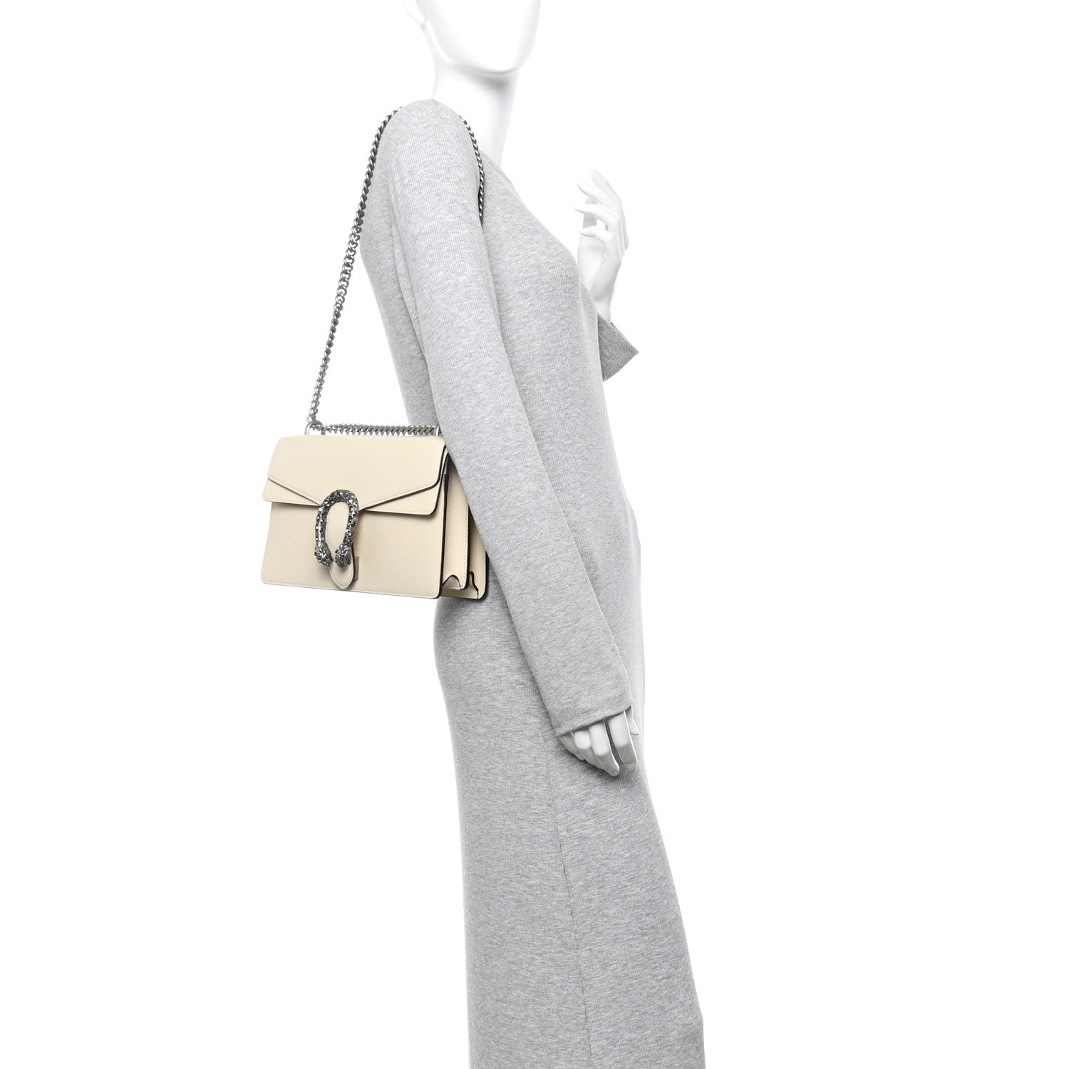 Textured Calfskin Crystal Small Dionysus Shoulder Bag Mystic White