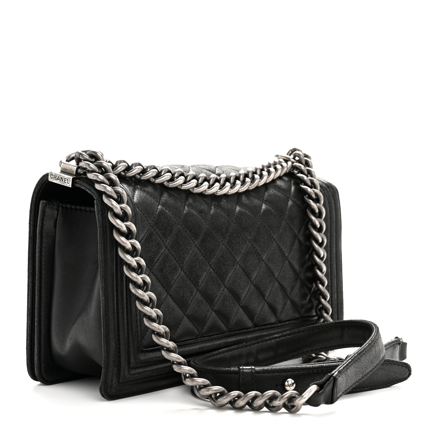 Lambskin Quilted Medium Boy Flap Black
