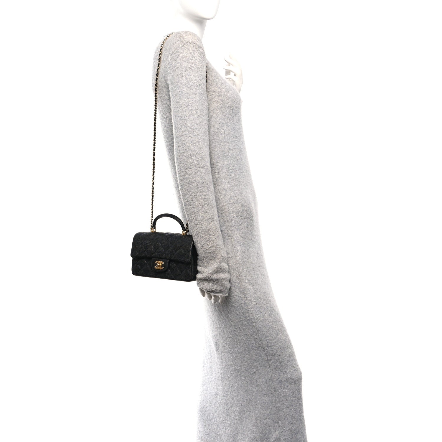 Caviar Quilted Mini Top Handle Rectangular Flap Black