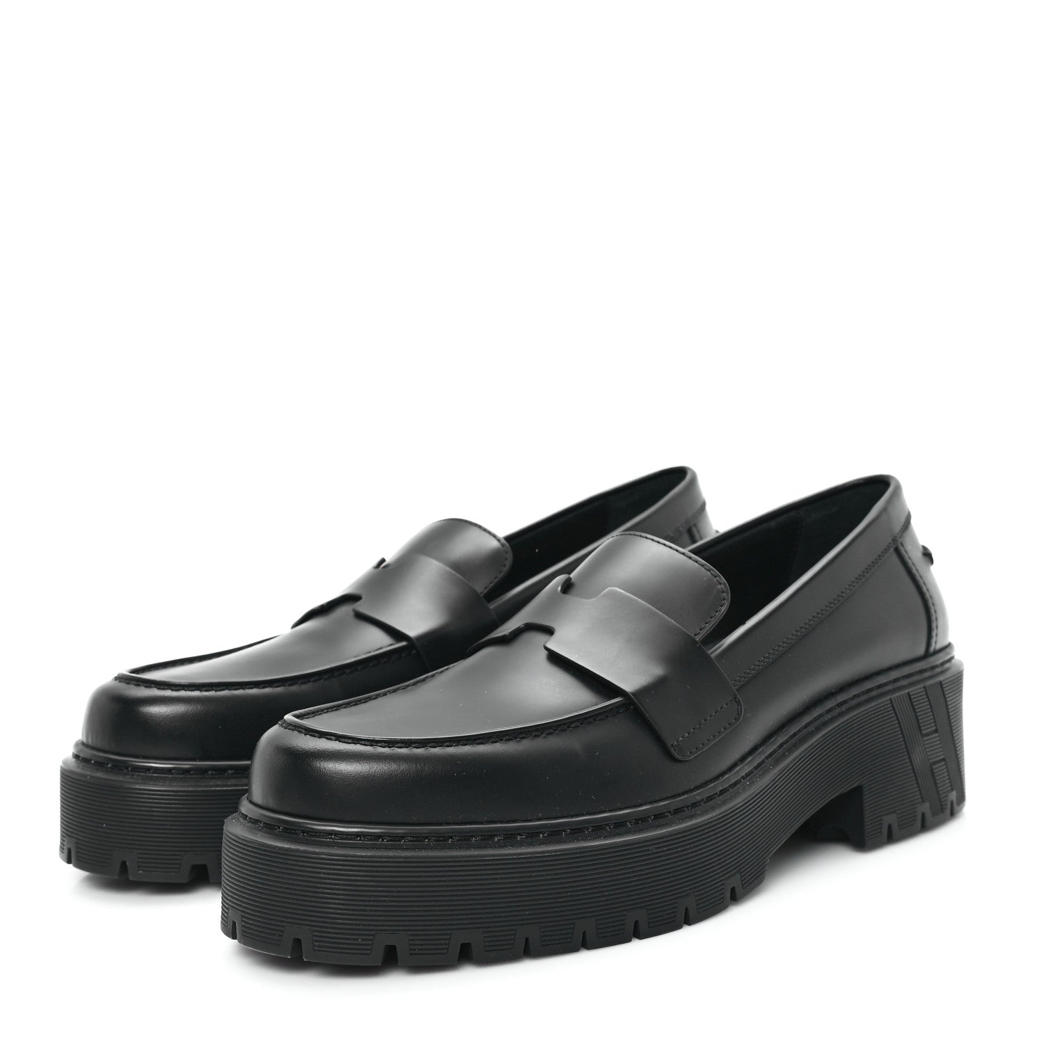Glazed Calfskin Womens Hitch Loafers 38 Black