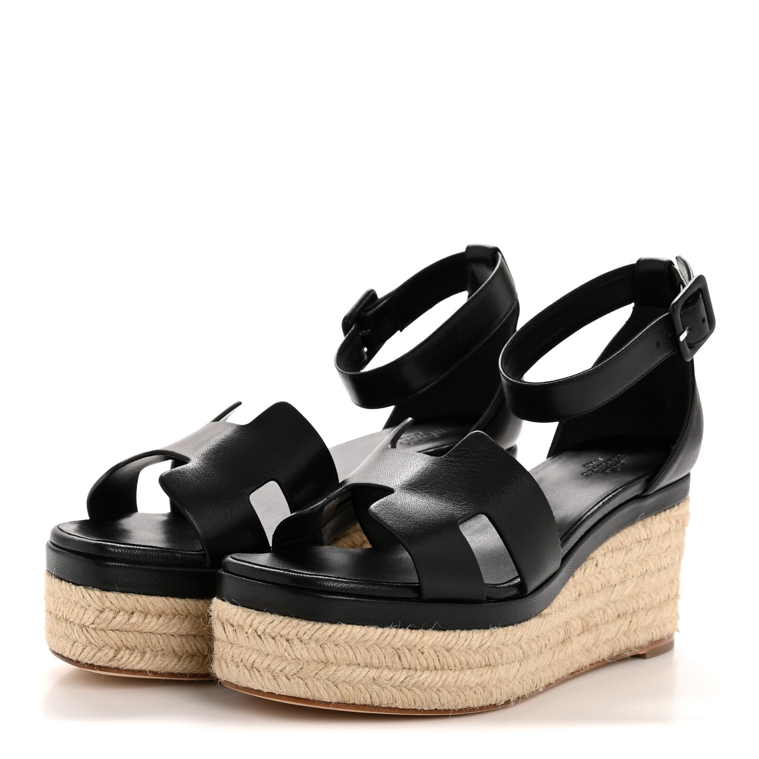 Goatskin Elda Espadrille Wedge Sandals 38 Black