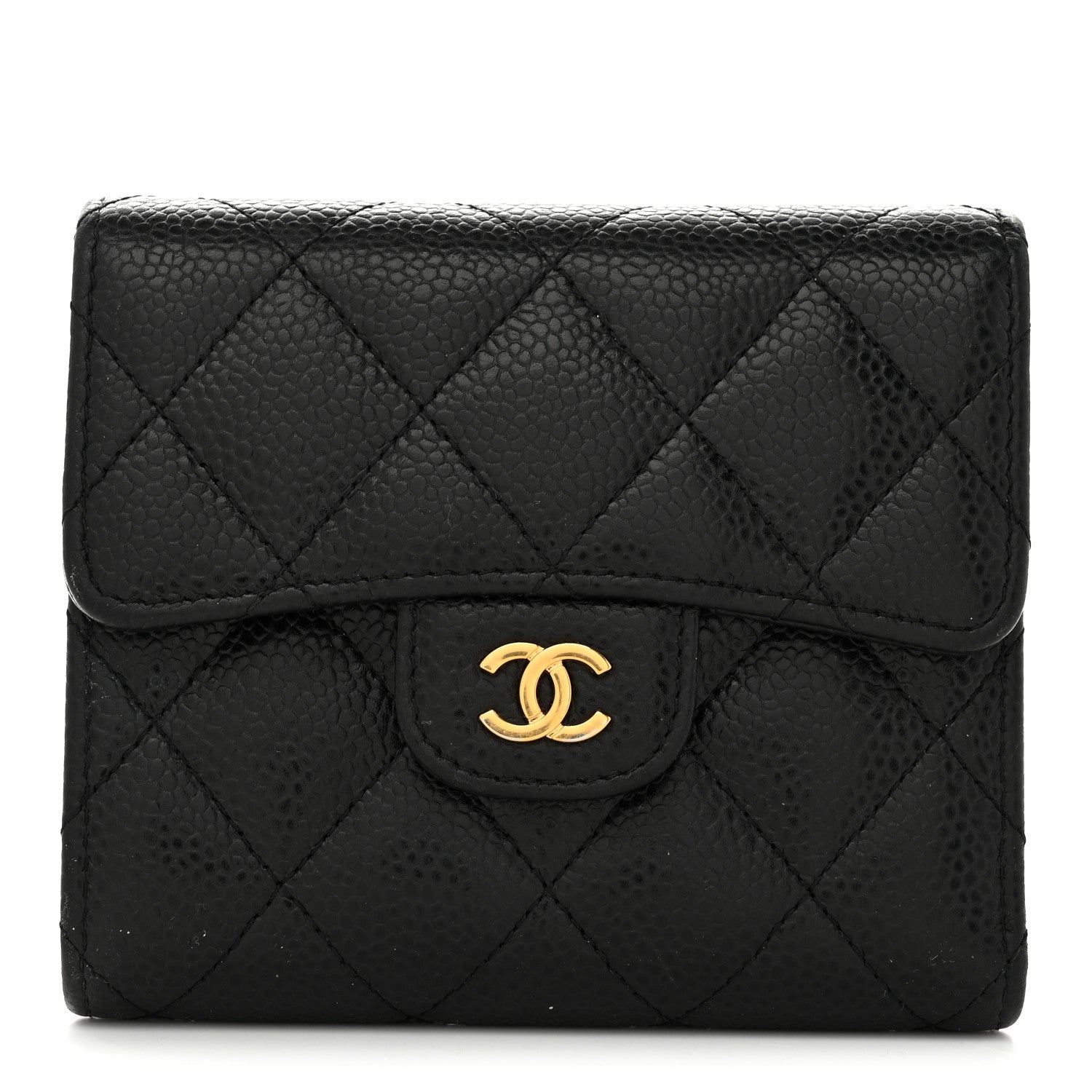 Caviar Quilted Compact Flap Wallet Black
