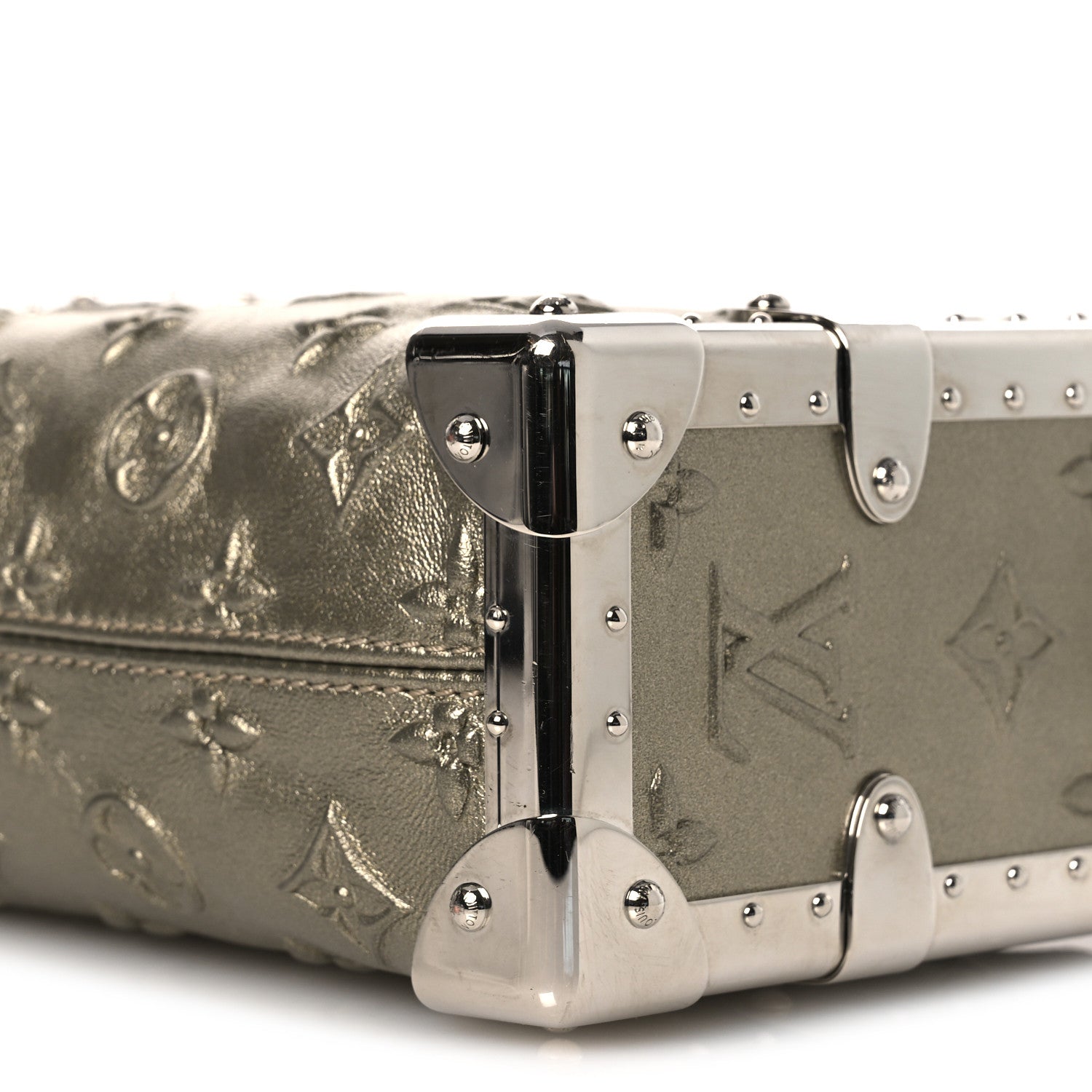 Calfskin Debossed Monogram Side Trunk Light Gold