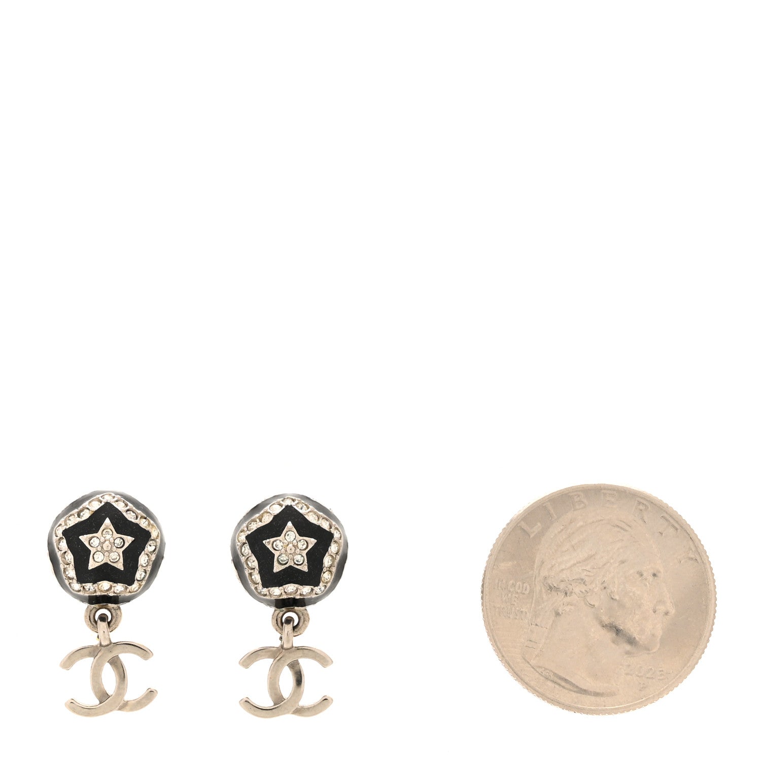 Resin Crystal CC Ball Drop Earrings Black Silver
