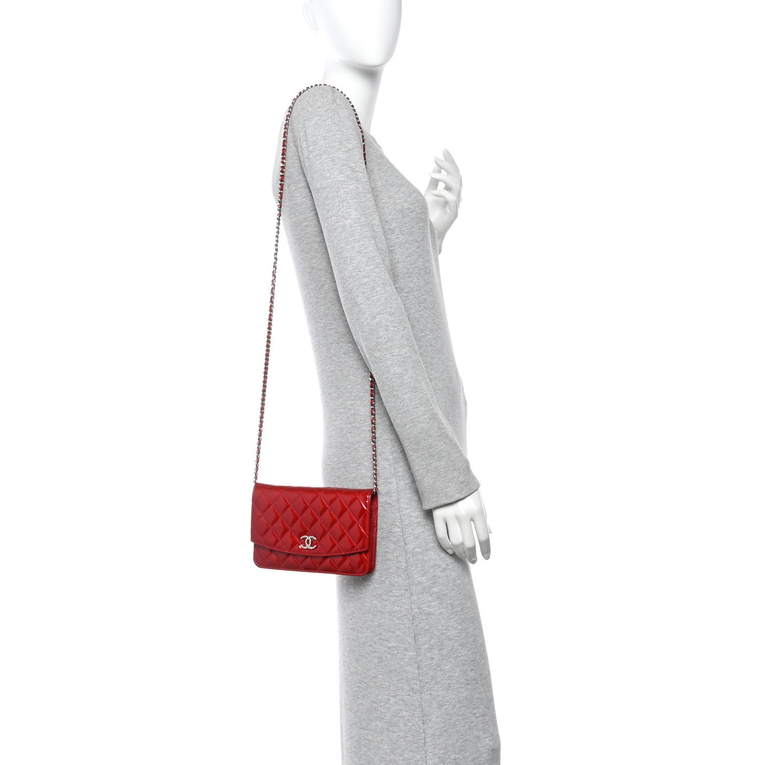 Patent Quilted Brilliant Wallet On Chain WOC Red