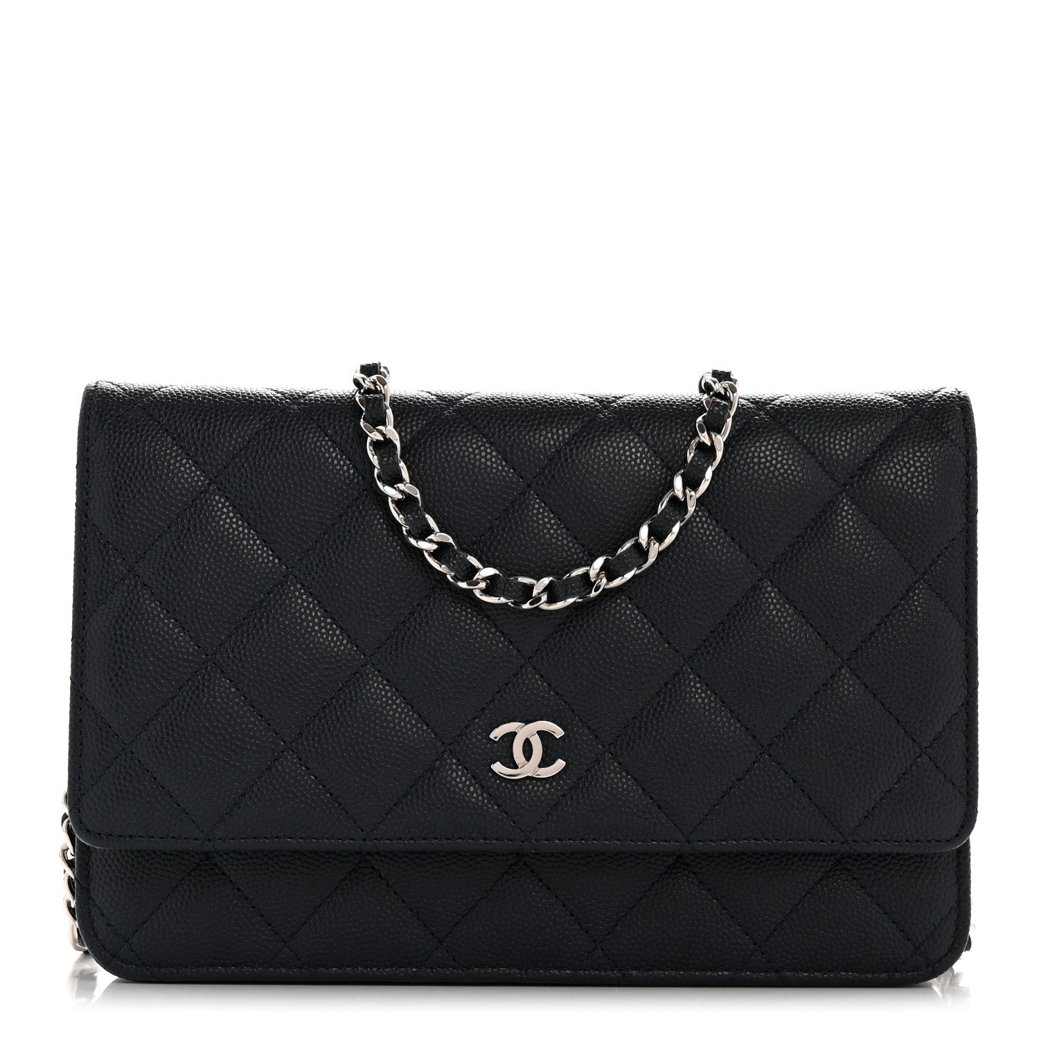 Caviar Quilted Wallet on Chain WOC Navy Blue