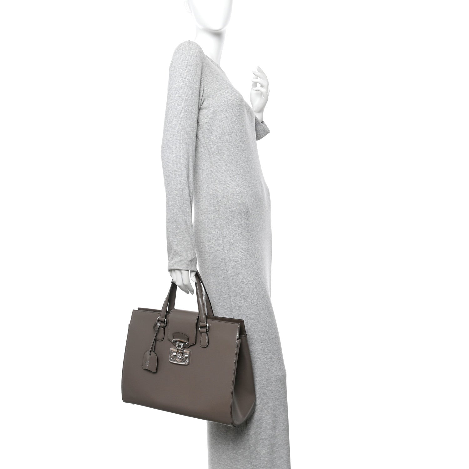 Regent Calfskin Large Lady Lock Flap Top Handle Bag Grey