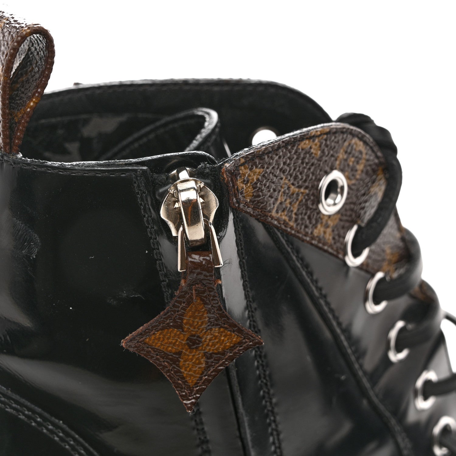 Glazed Calfskin Monogram Star Trail Ankle Boots 39 Black