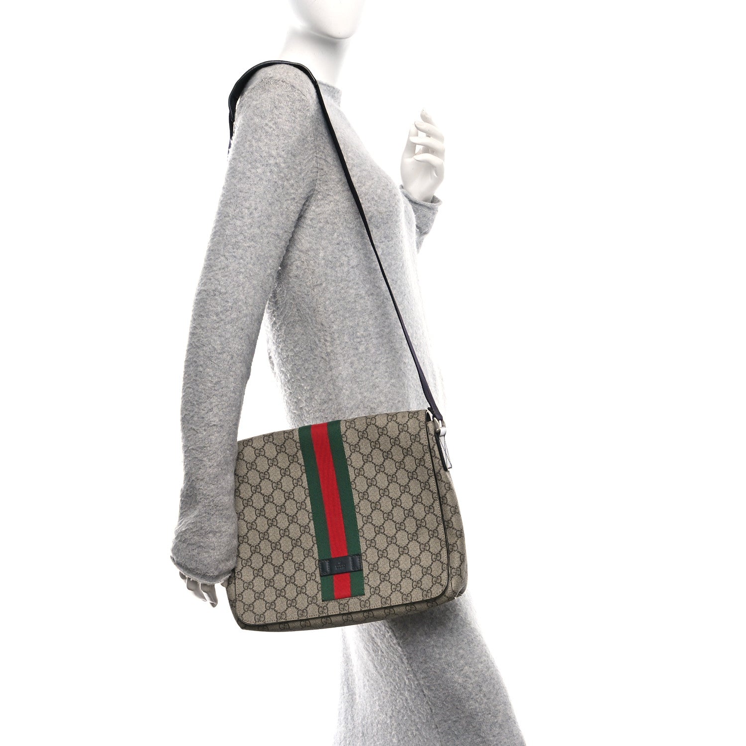 GG Supreme Monogram Web Flap Messenger Bag Black