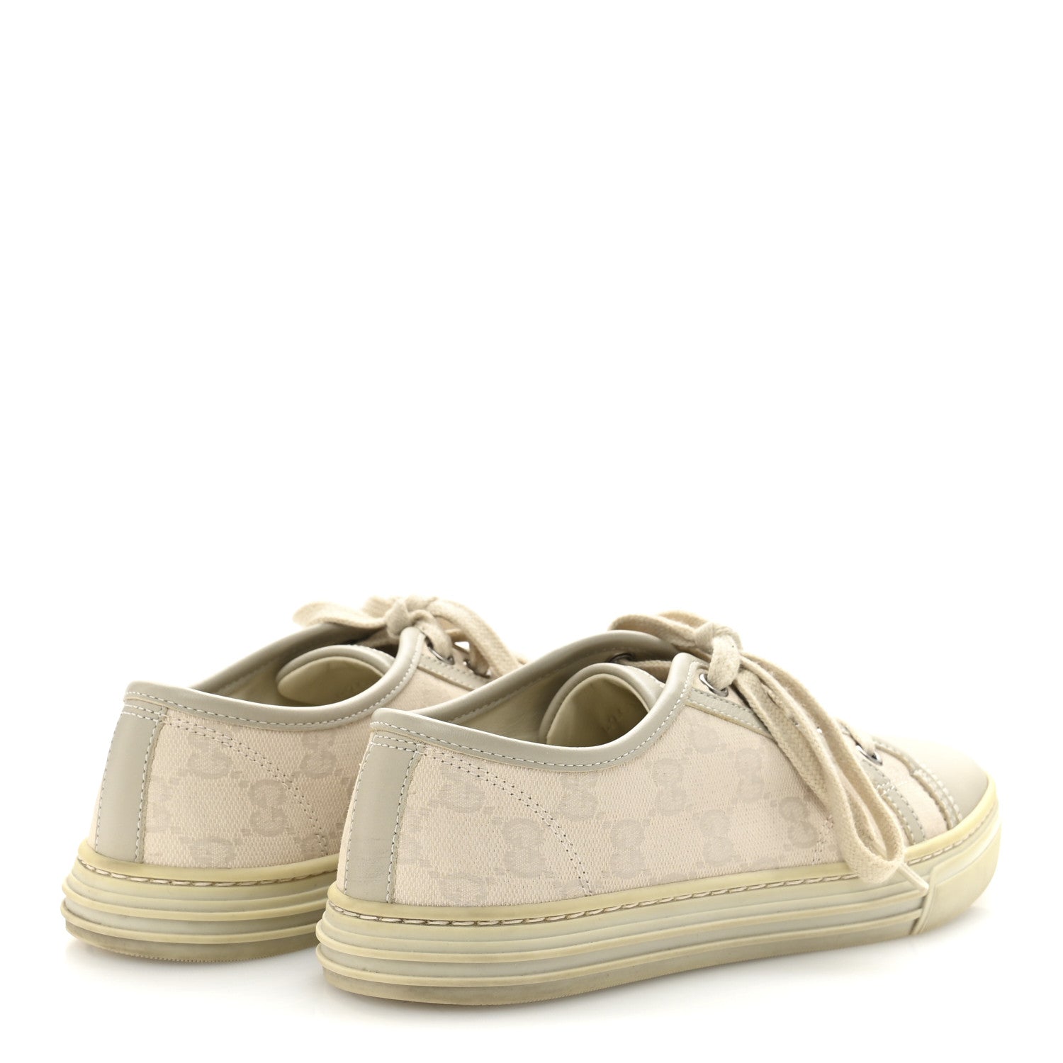 Washed Cotton GG Monogram Calfskin Womens Low Top Sneakers 35.5 White Mystic White Great White