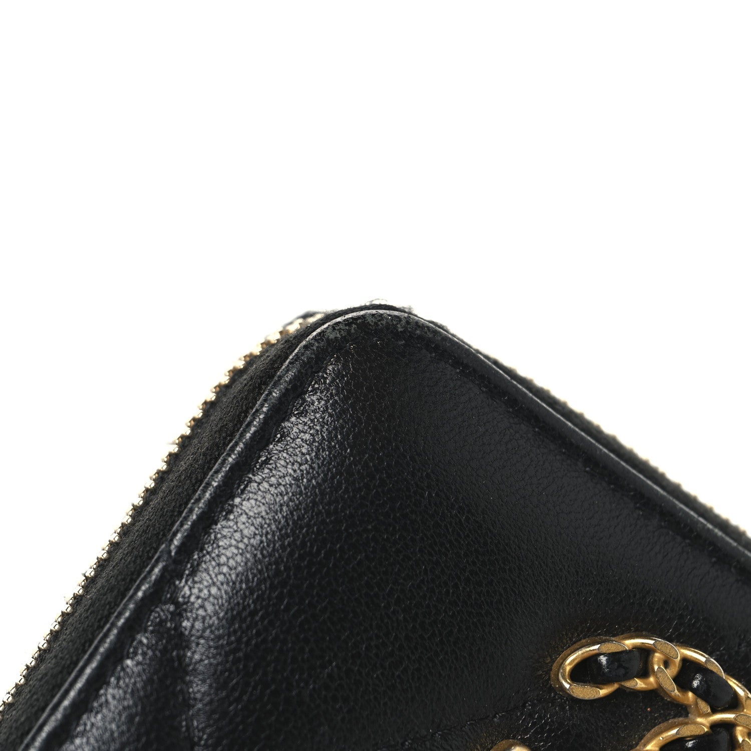 Lambskin Quilted Chanel 19 Zip Around Coin Purse Wallet Black