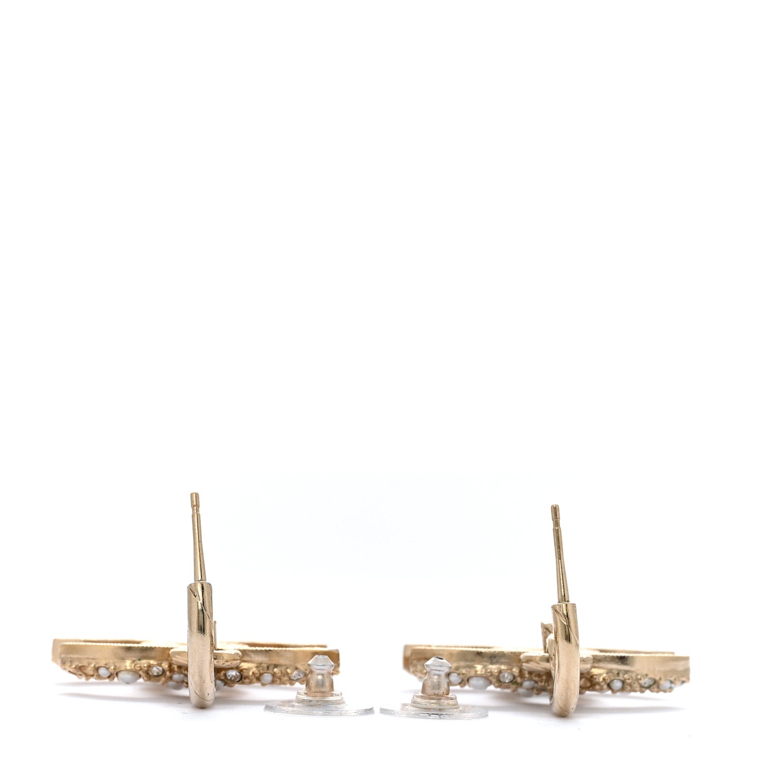 Crystal Pearls CC Drop Earrings Light Gold