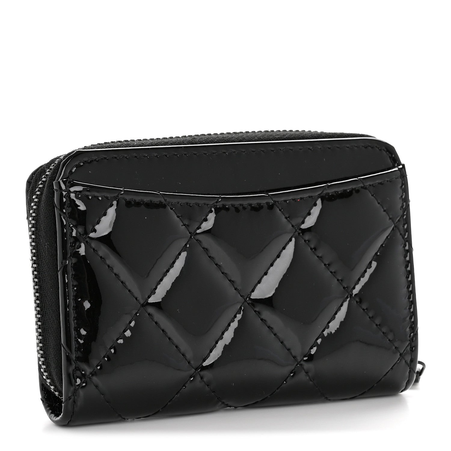 Patent Calfskin Quilted Zip Coin Purse Wallet So Black