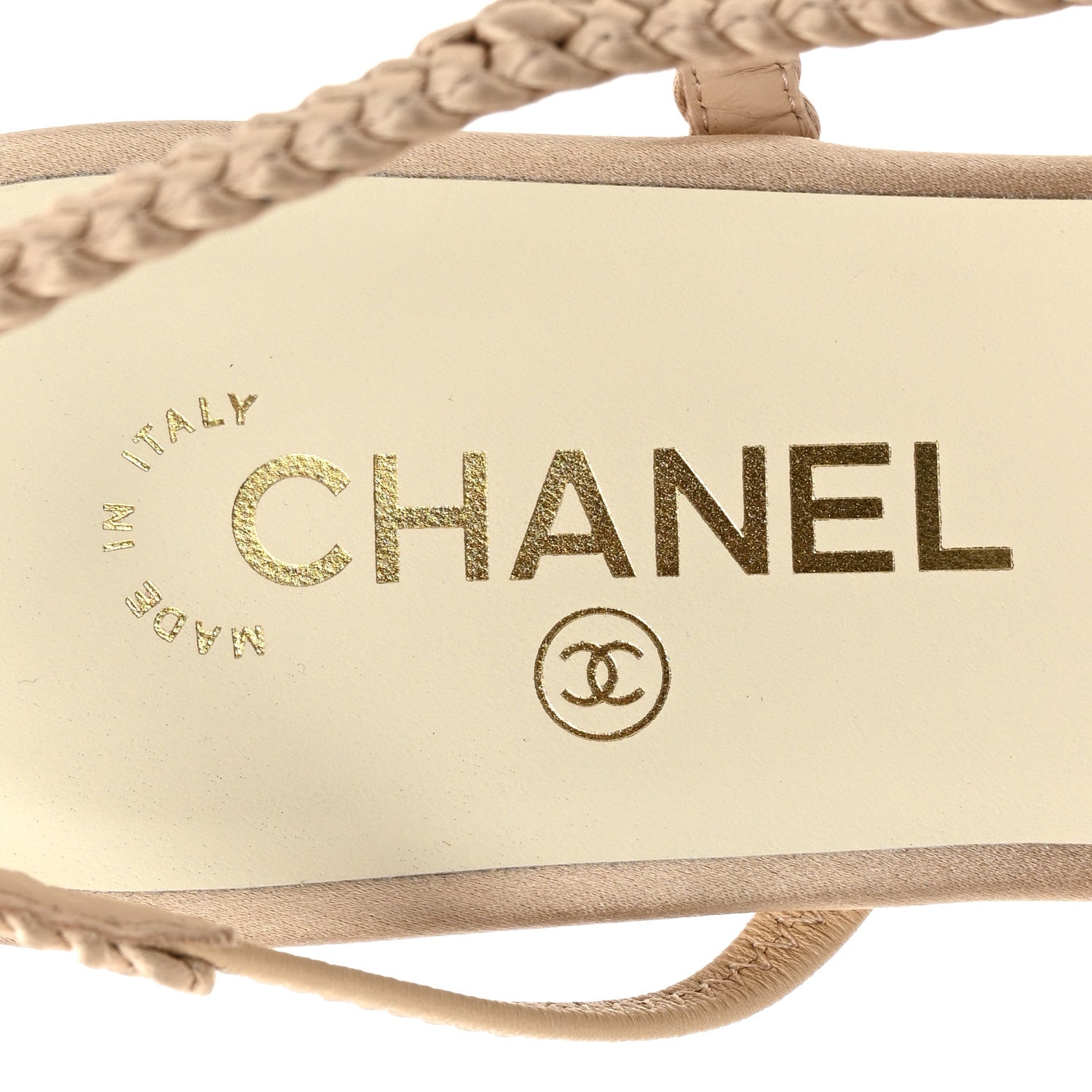 Satin Braided Slingback Flats 40.5 Beige