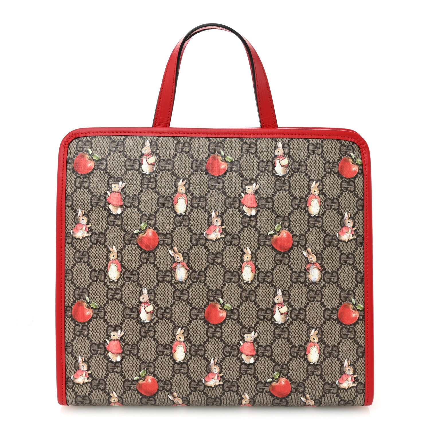 X Peter Rabbit GG Supreme Monogram Rabbit Apple Childrens Tote Beige Ebony Multicolor Bright Hibiscus
