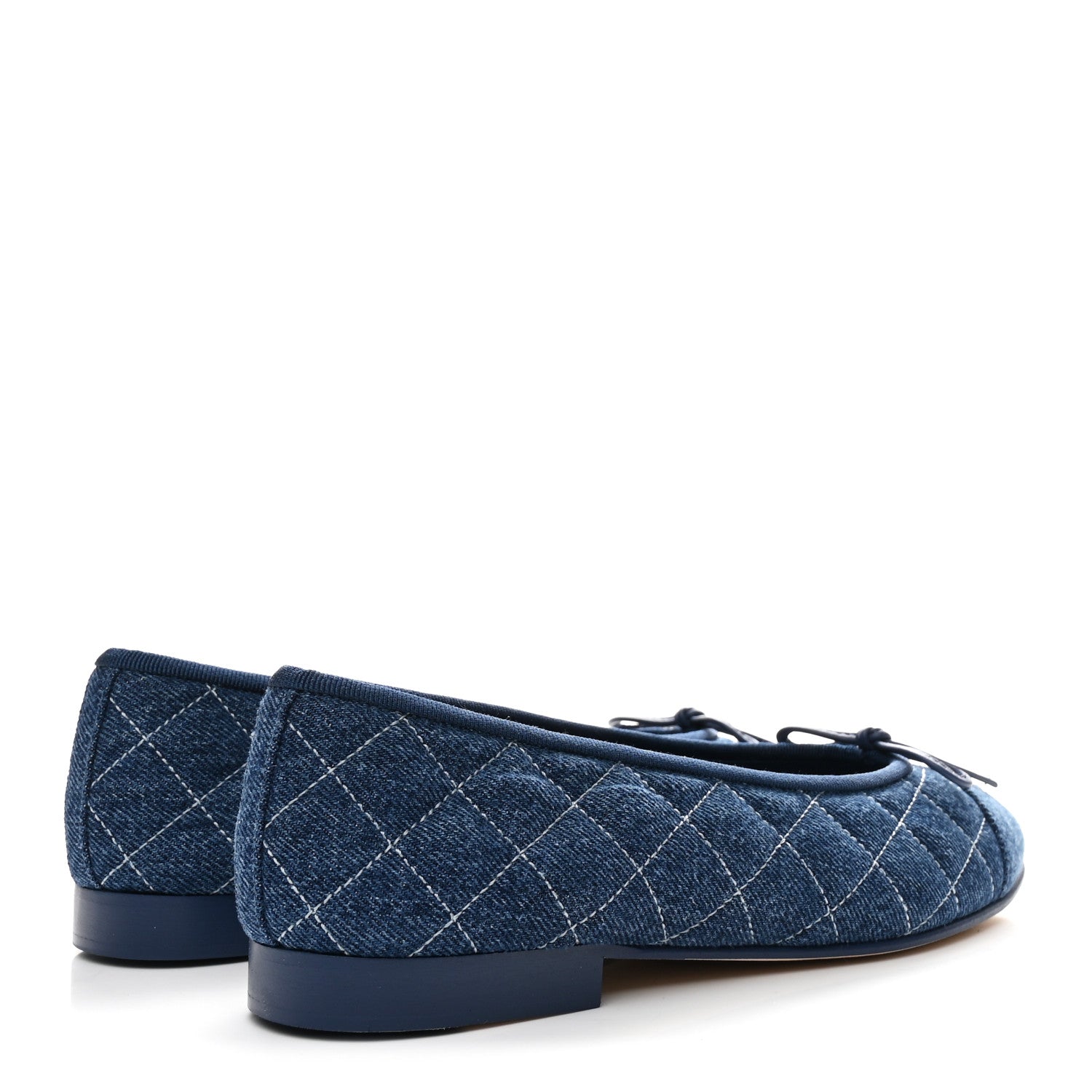 Washed Denim Quilted Cap Toe CC Ballerina Flats 36.5 Blue