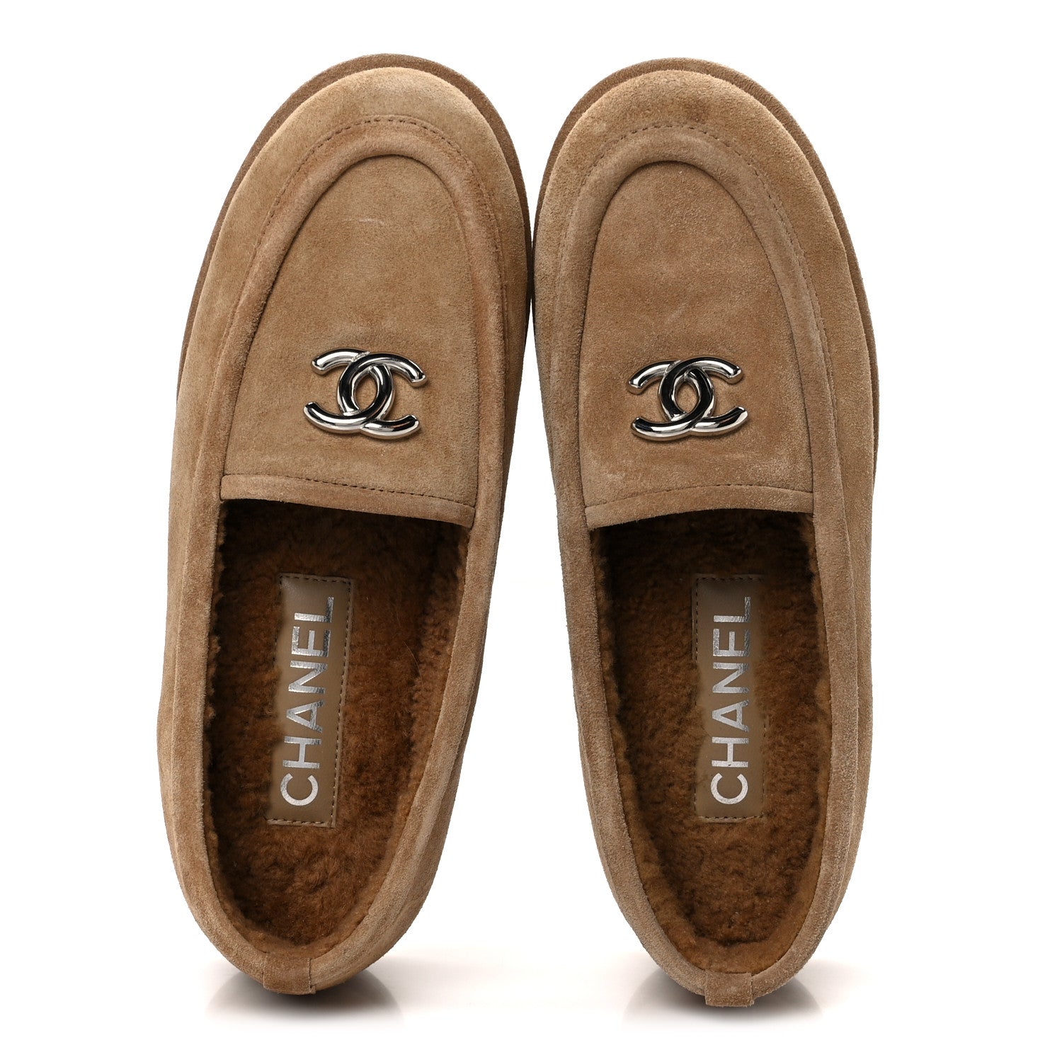 Suede Calfskin CC Loafers 36 Dark Beige