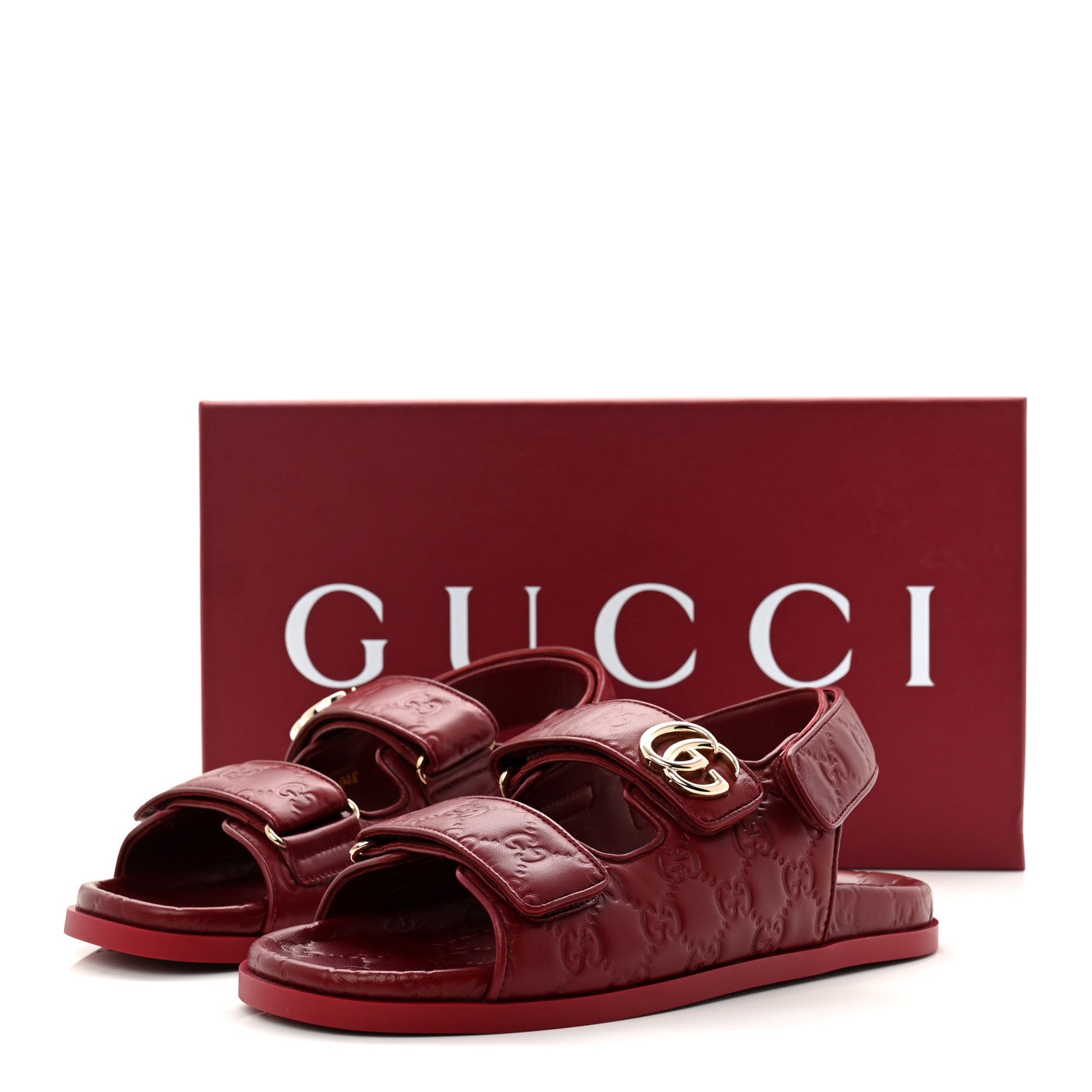 Guccissima GG Embossed Womens Sandals 39.5 Rosso Ancora