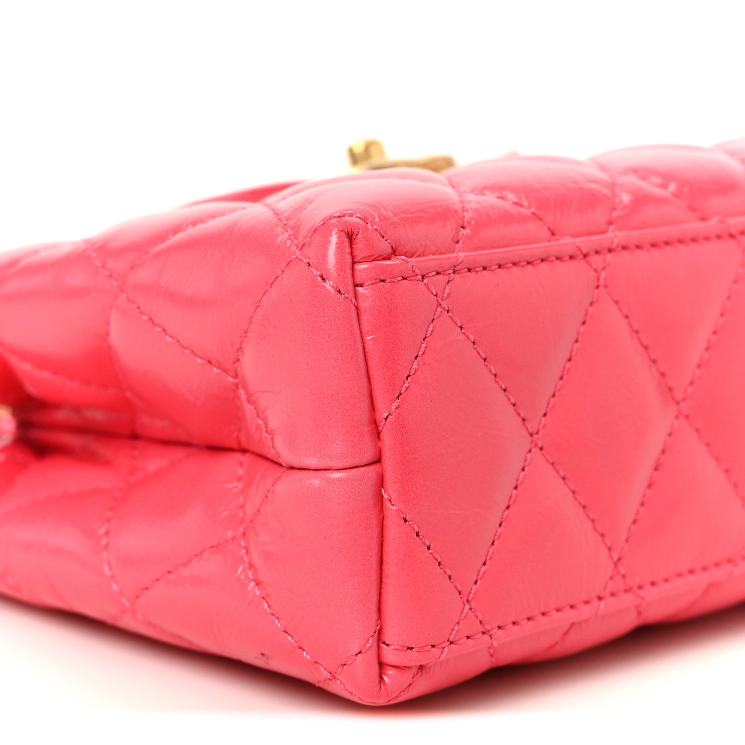 Shiny Aged Calfskin Quilted Nano Kelly Shopper Fuchsia