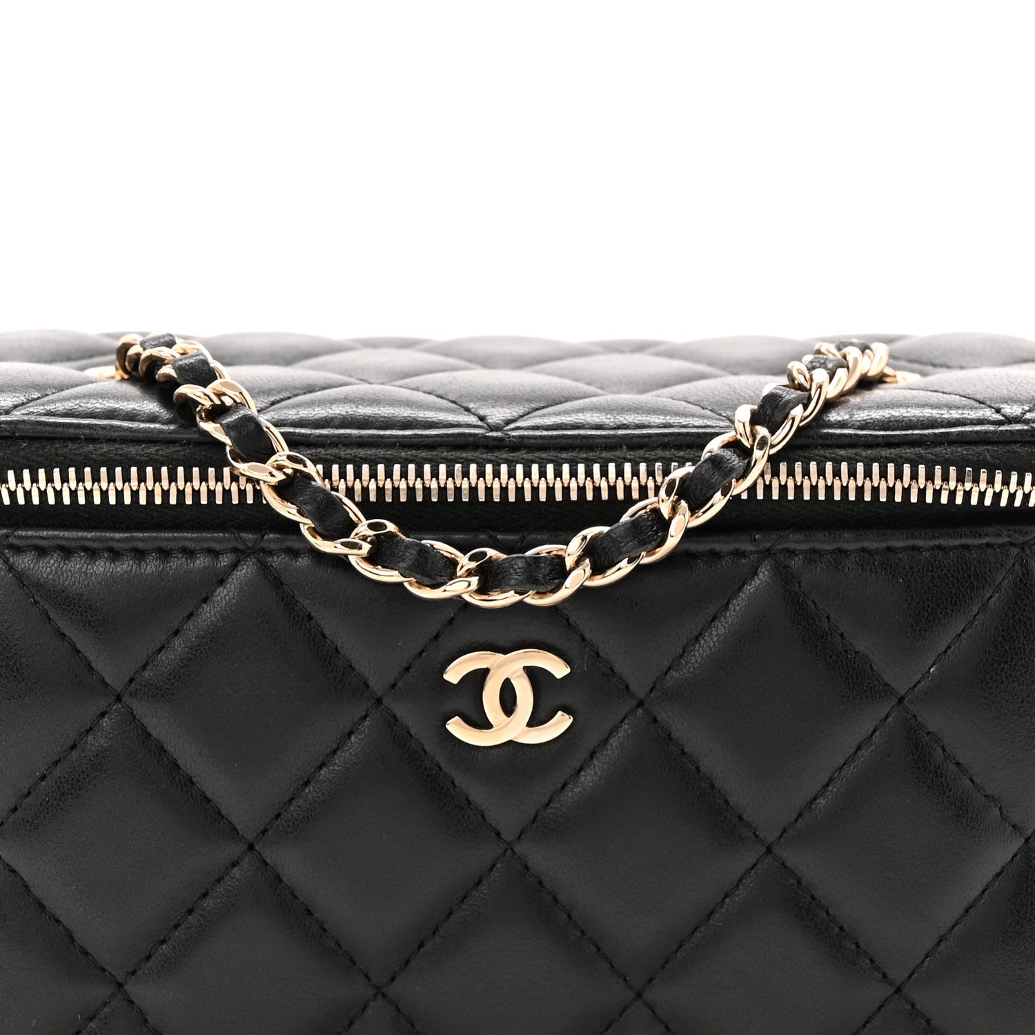 Lambskin Quilted Small Vanity Case With Chain Black