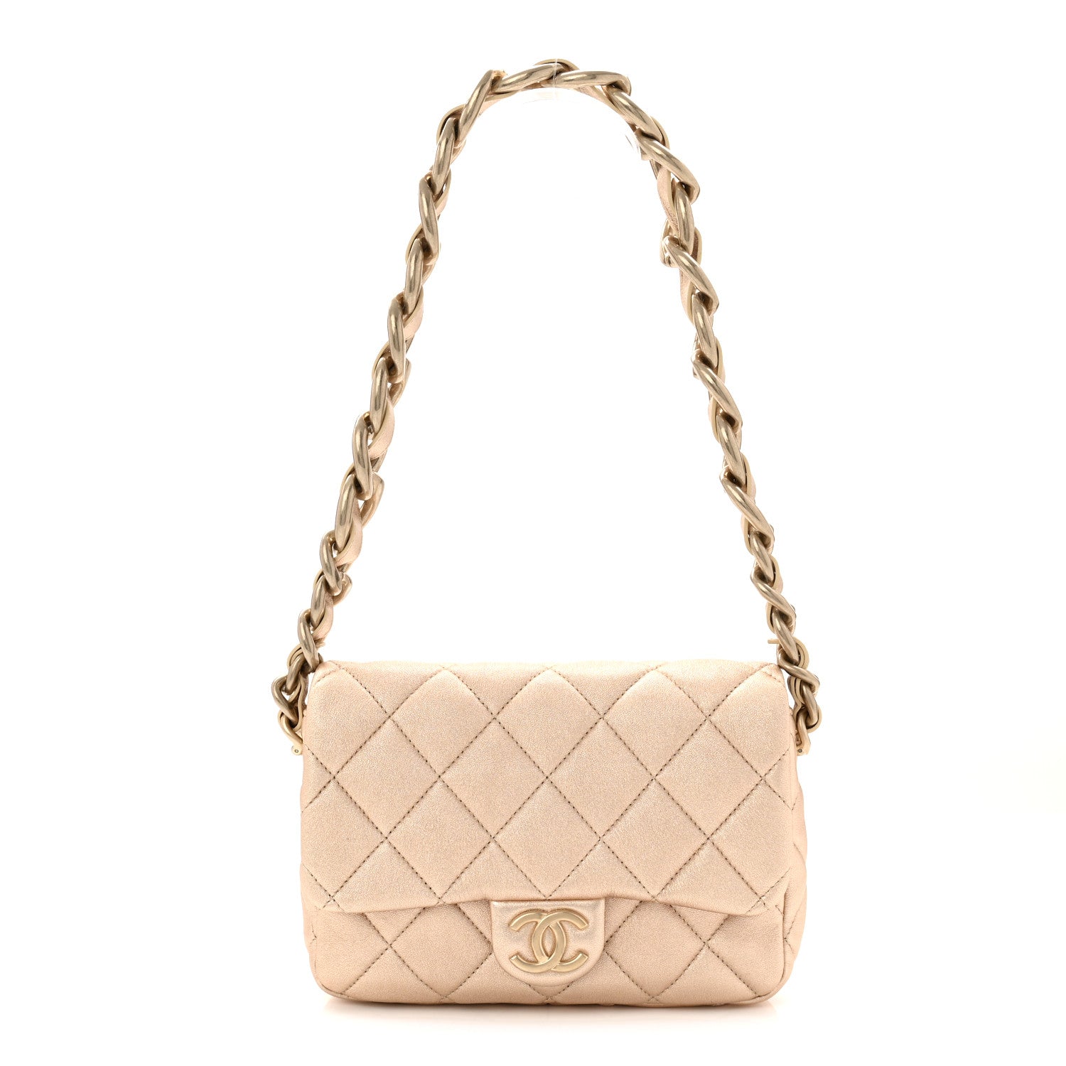 Metallic Lambskin Quilted Small CC Funky Town Chain Flap Gold