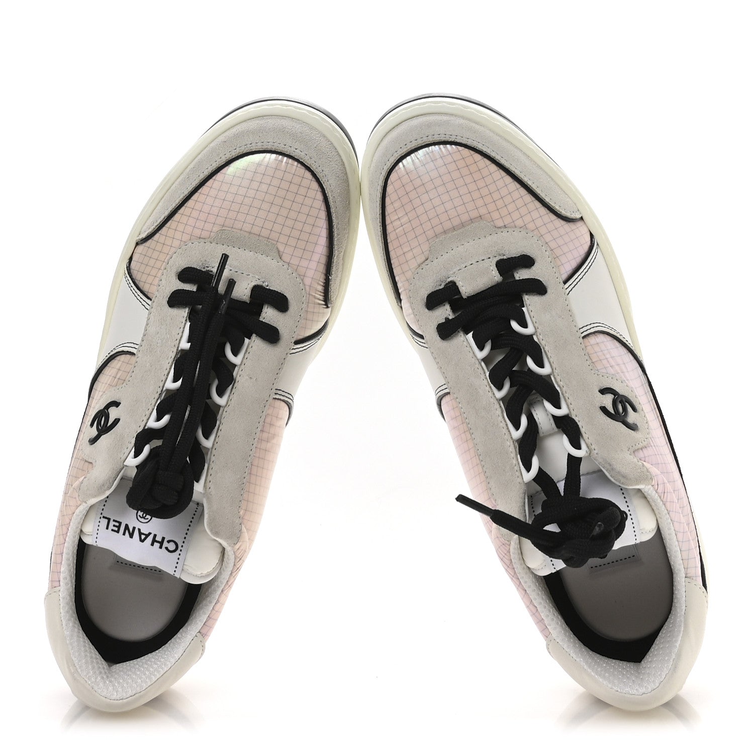 Suede Fabric Calfskin Womens CC Sneakers 40.5 Pink Grey White