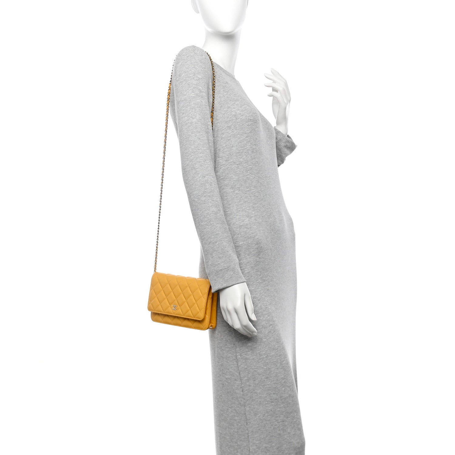 Caviar Quilted Wallet on Chain WOC Yellow