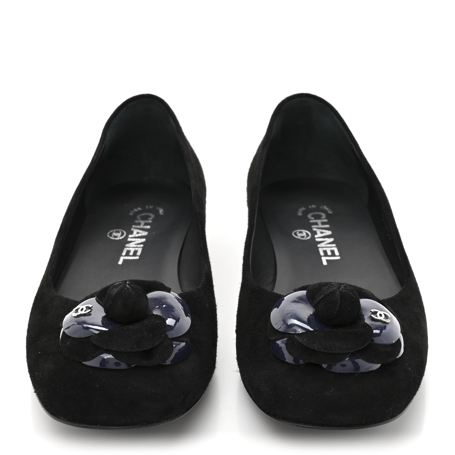 Suede Patent Camellia CC Ballerina Flat 37 Navy Black
