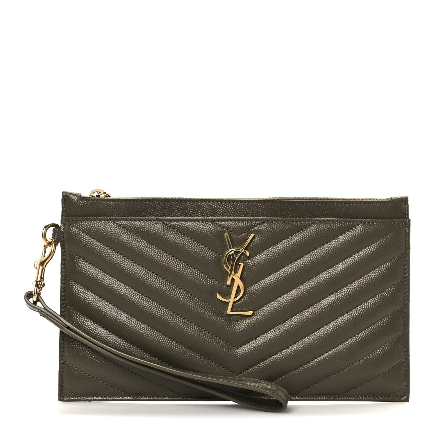 Grain De Poudre Chevron Monogram Bill Pouch Vert Kaki